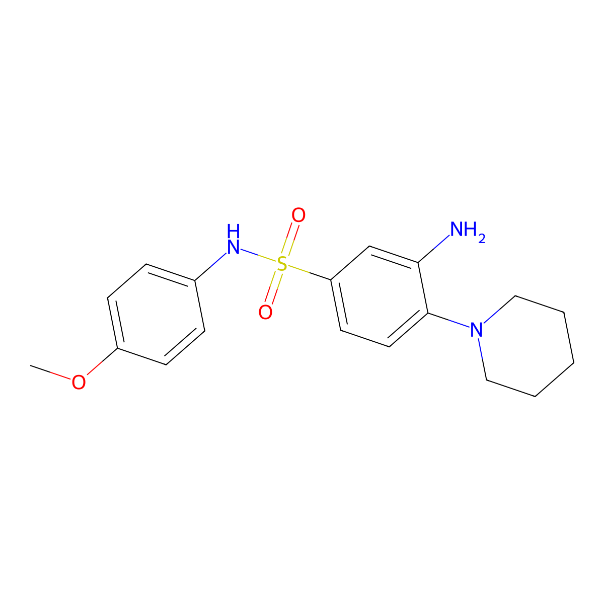 3-amino-N-(4-methoxyphenyl)-4-(piperidin-1-yl)benzene-1-sulfonamide molecular structure, CAS 326092-19-7
