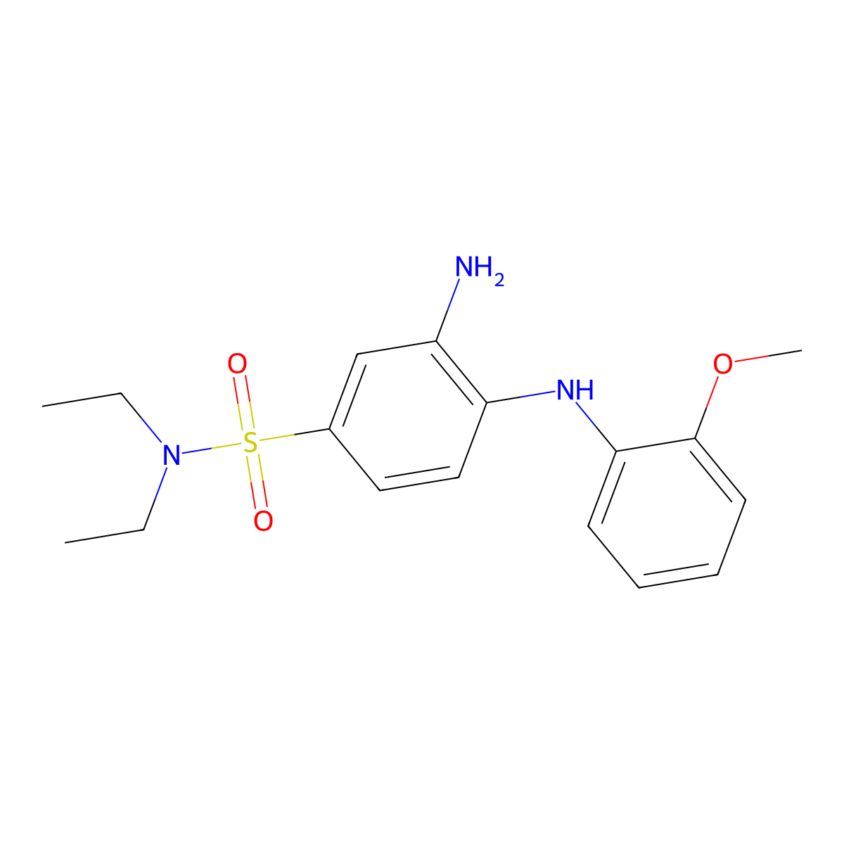 3-amino-N,N-diethyl-4-((2-methoxyphenyl)amino)benzene-1-sulfonamide molecular structure, CAS 326092-35-7