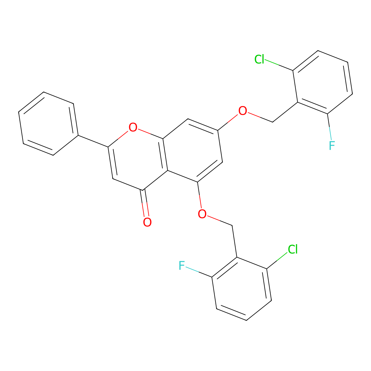 5,7-bis[(2-chloro-6-fluorobenzyl)oxy]-2-phenyl-4H-chromen-4-one molecular structure, CAS 326093-23-6