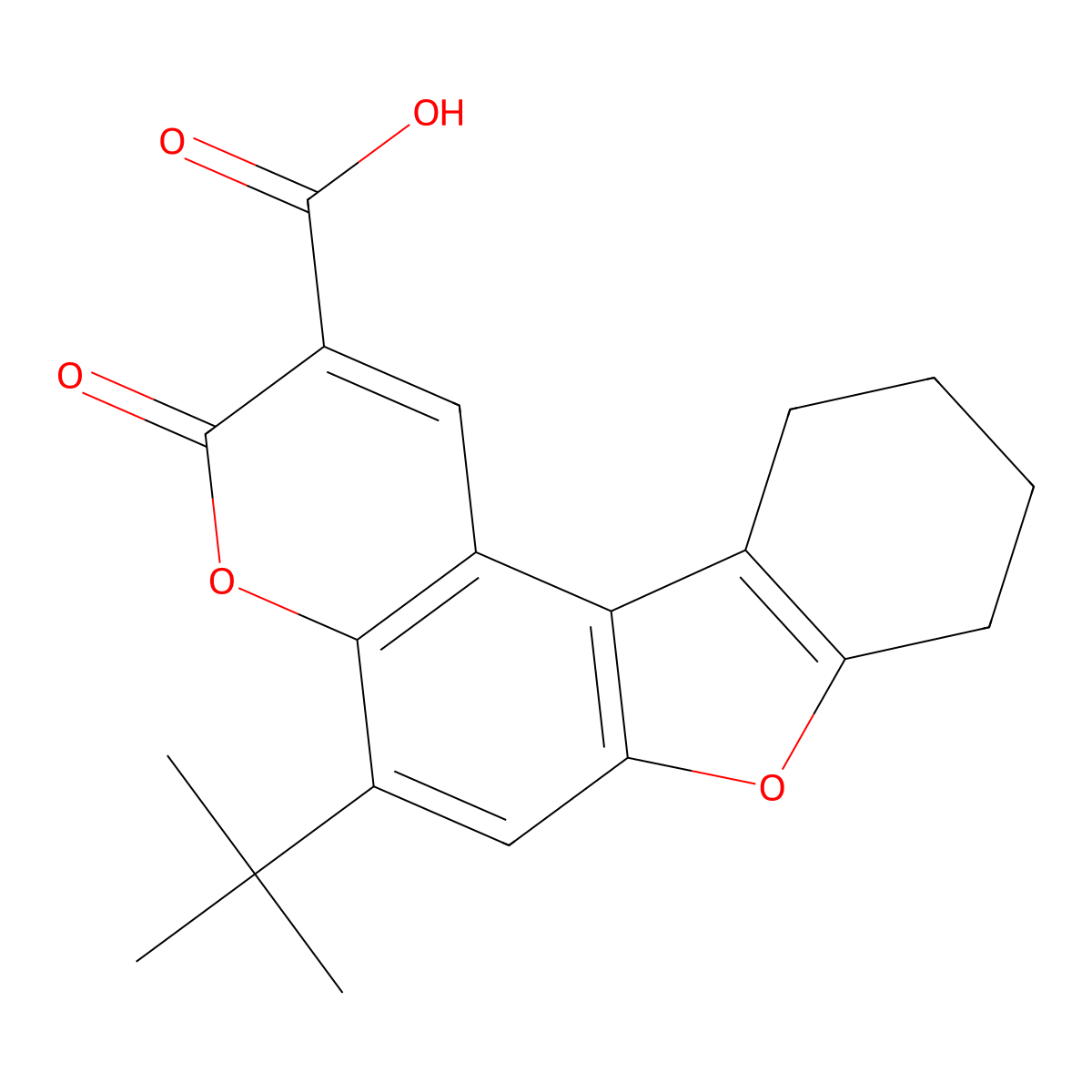 5-Tert-butyl-3-oxo-8,9,10,11-tetrahydro-[1]benzofuro[3,2-f]chromene-2-carboxylic acid molecular structure, CAS 326093-72-5
