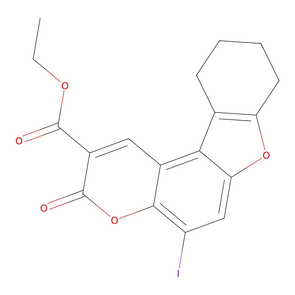 Ethyl 5-iodo-3-oxo-8,9,10,11-tetrahydro-[1]benzofuro[3,2-f]chromene-2-carboxylate molecular structure, CAS 326093-77-0