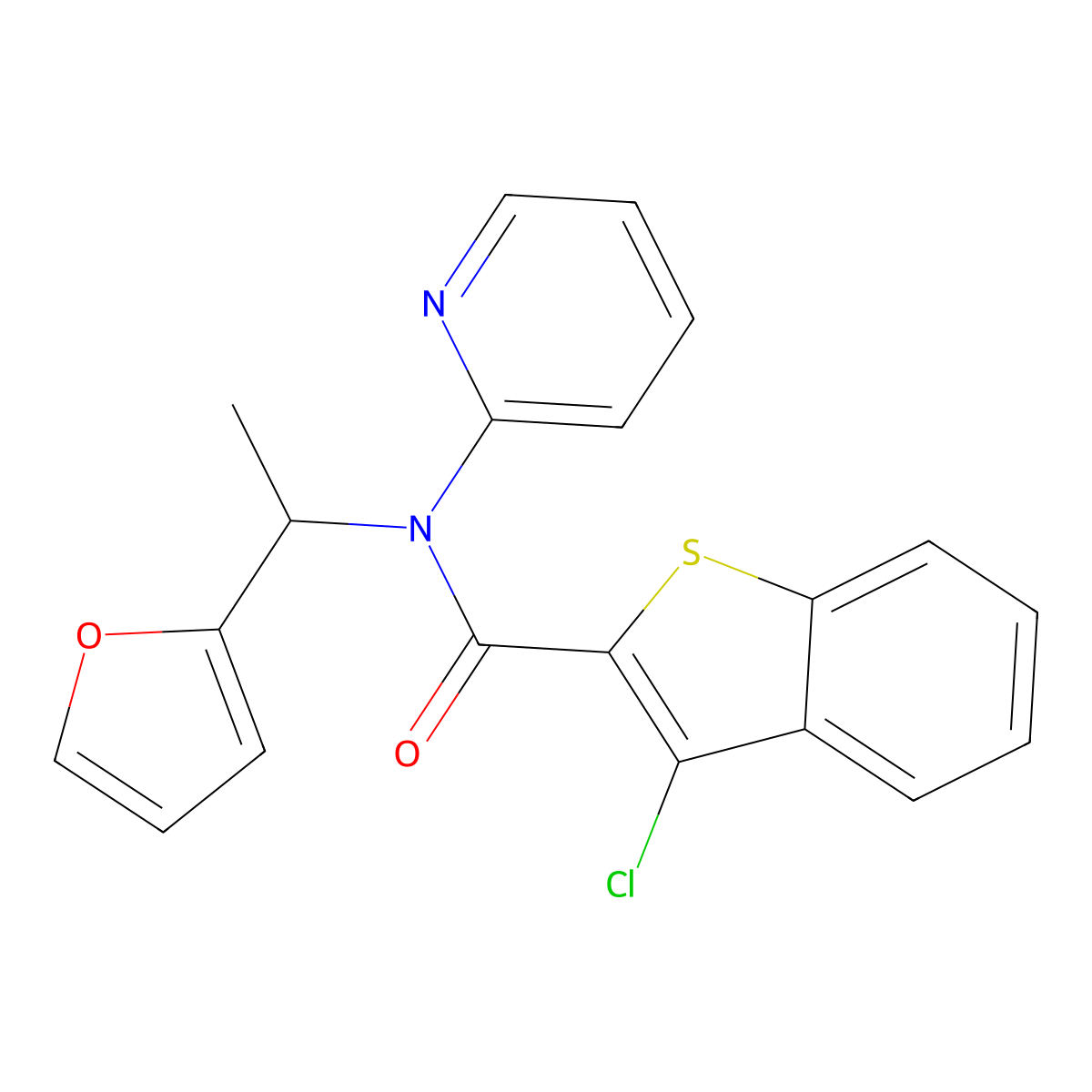 3-chloro-N-[1-(2-furyl)ethyl]-N-(2-pyridinyl)-1-benzothiophene-2-carboxamide molecular structure, CAS 326097-69-2