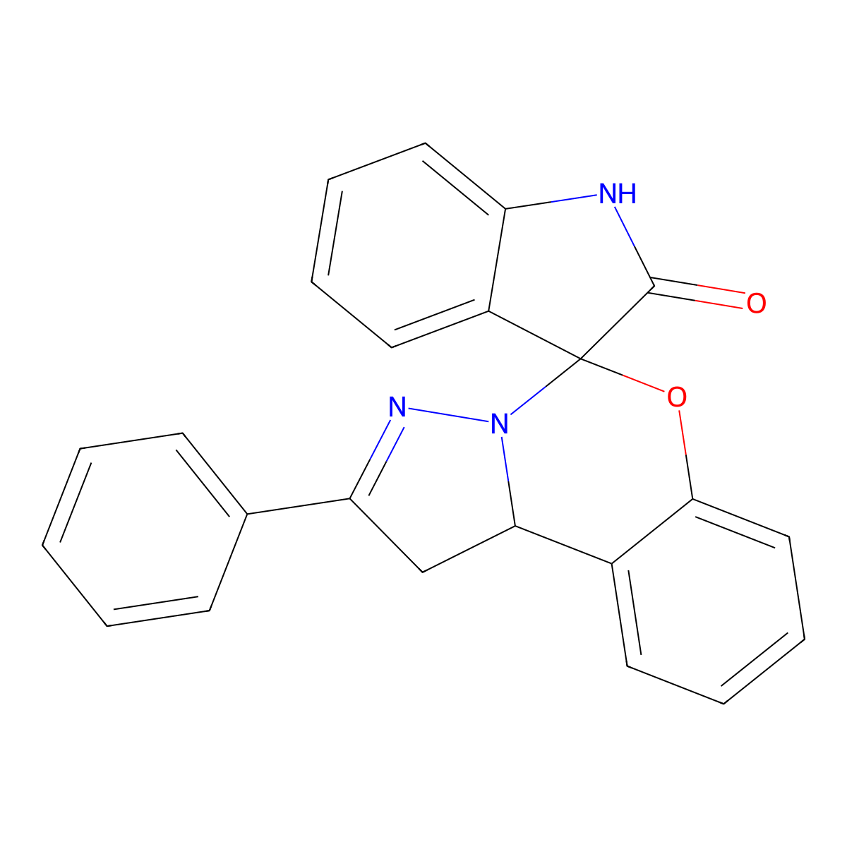 2-Phenyl-1,10b-dihydrospiro[benzo[e]pyrazolo[1,5-c][1,3]oxazine-5,3'-indolin]-2'-one molecular structure, CAS 326099-64-3