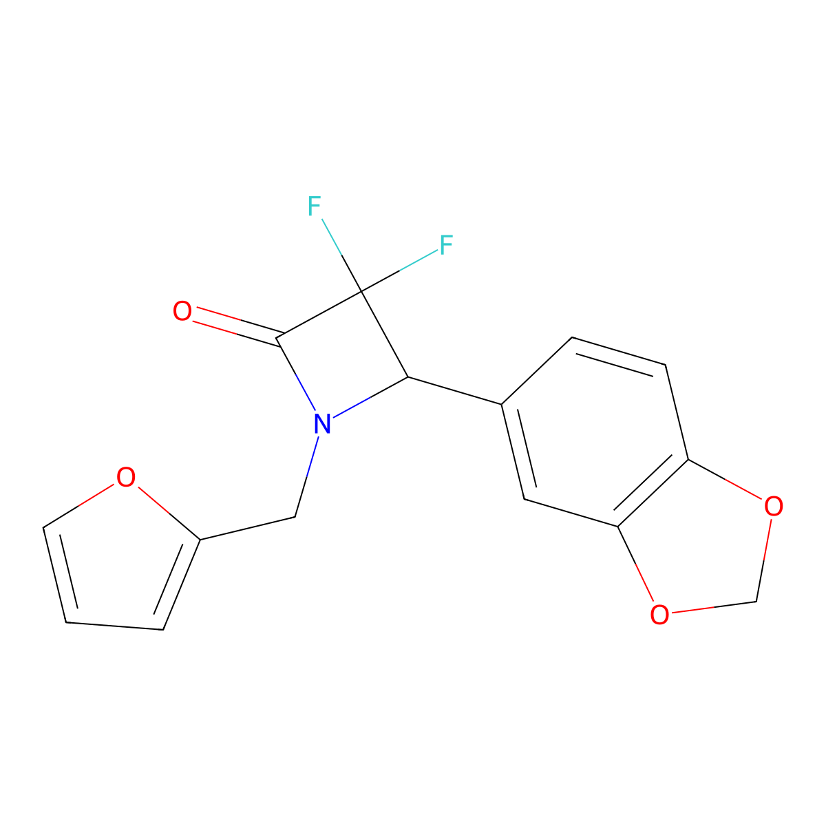 4-(1,3-Dioxaindan-5-yl)-3,3-difluoro-1-[(furan-2-yl)methyl]azetidin-2-one molecular structure, CAS 326100-35-0