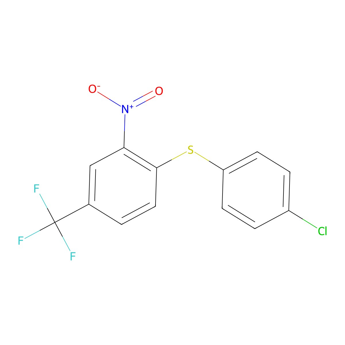 Benzene, 1-[(4-chlorophenyl)thio]-2-nitro-4-(trifluoromethyl)- molecular structure, CAS 32631-20-2