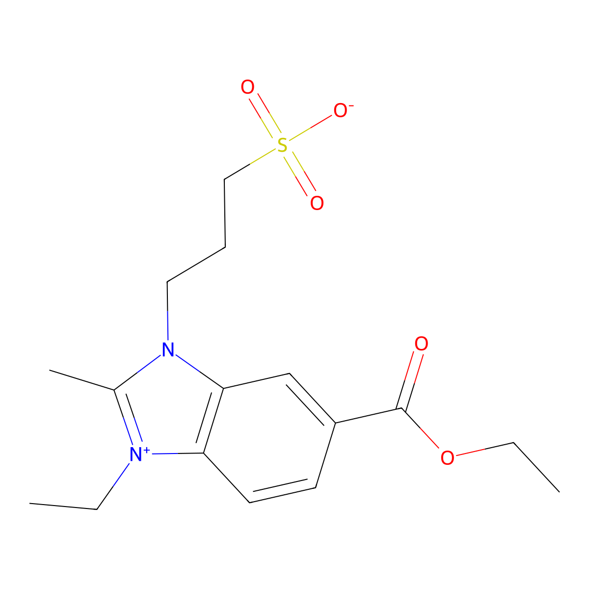 3-[6-(ethoxycarbonyl)-3-ethyl-2-methyl-3H-benzimidazol-1-ium-1-yl]propane-1-sulfonate molecular structure, CAS 32634-39-2