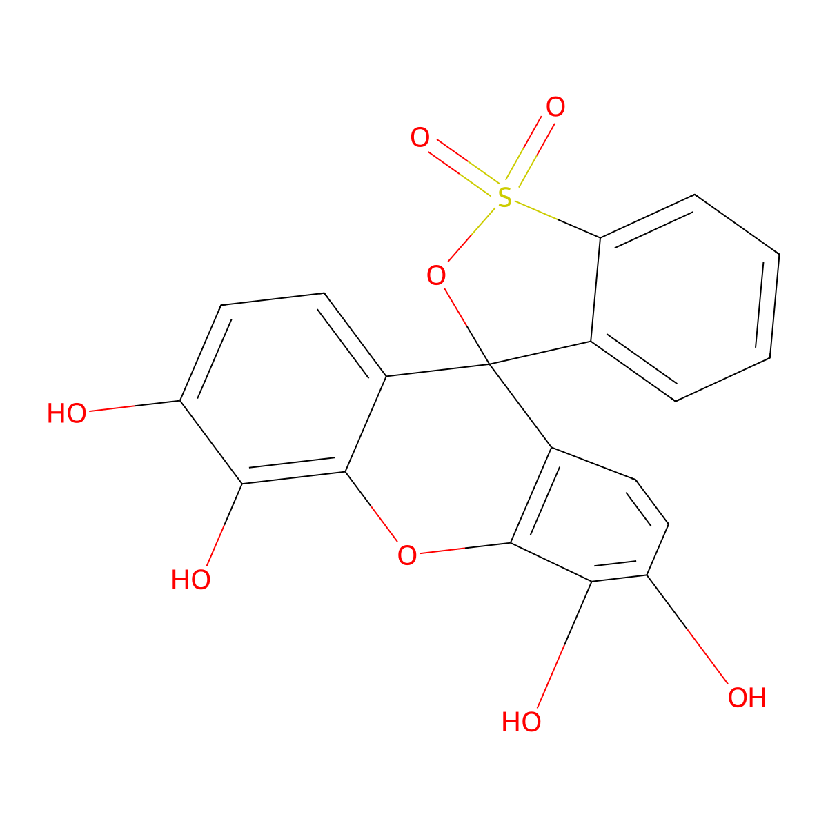 Spiro(3H-2,1-benzoxathiole-3,9'-(9H)xanthene)-3',4',5',6'-tetrol, 1,1-dioxide molecular structure, CAS 32638-88-3