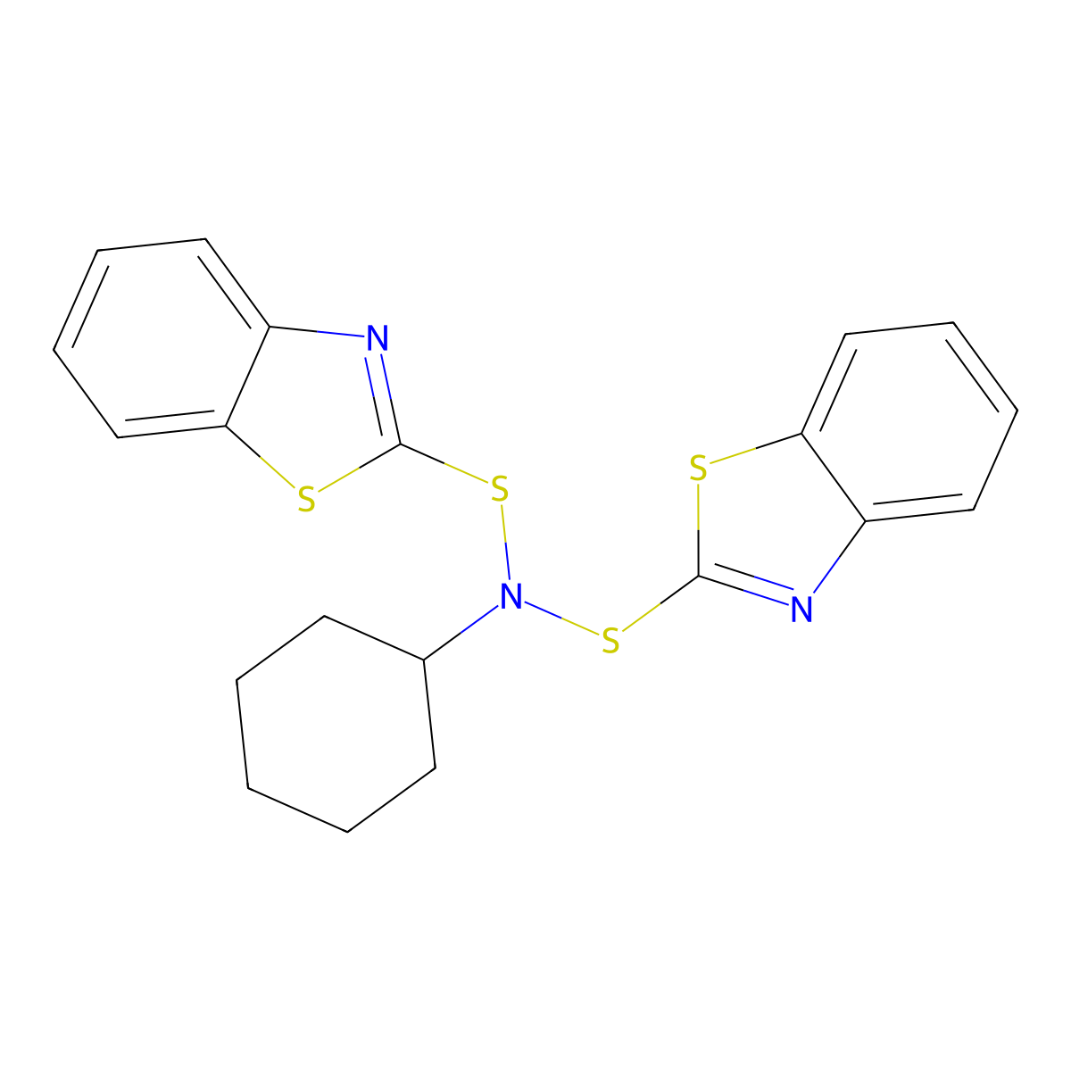 N-(Benzothiazol-2-ylthio)-N-cyclohexylbenzothiazole-2-sulphenamide molecular structure, CAS 3264-02-6