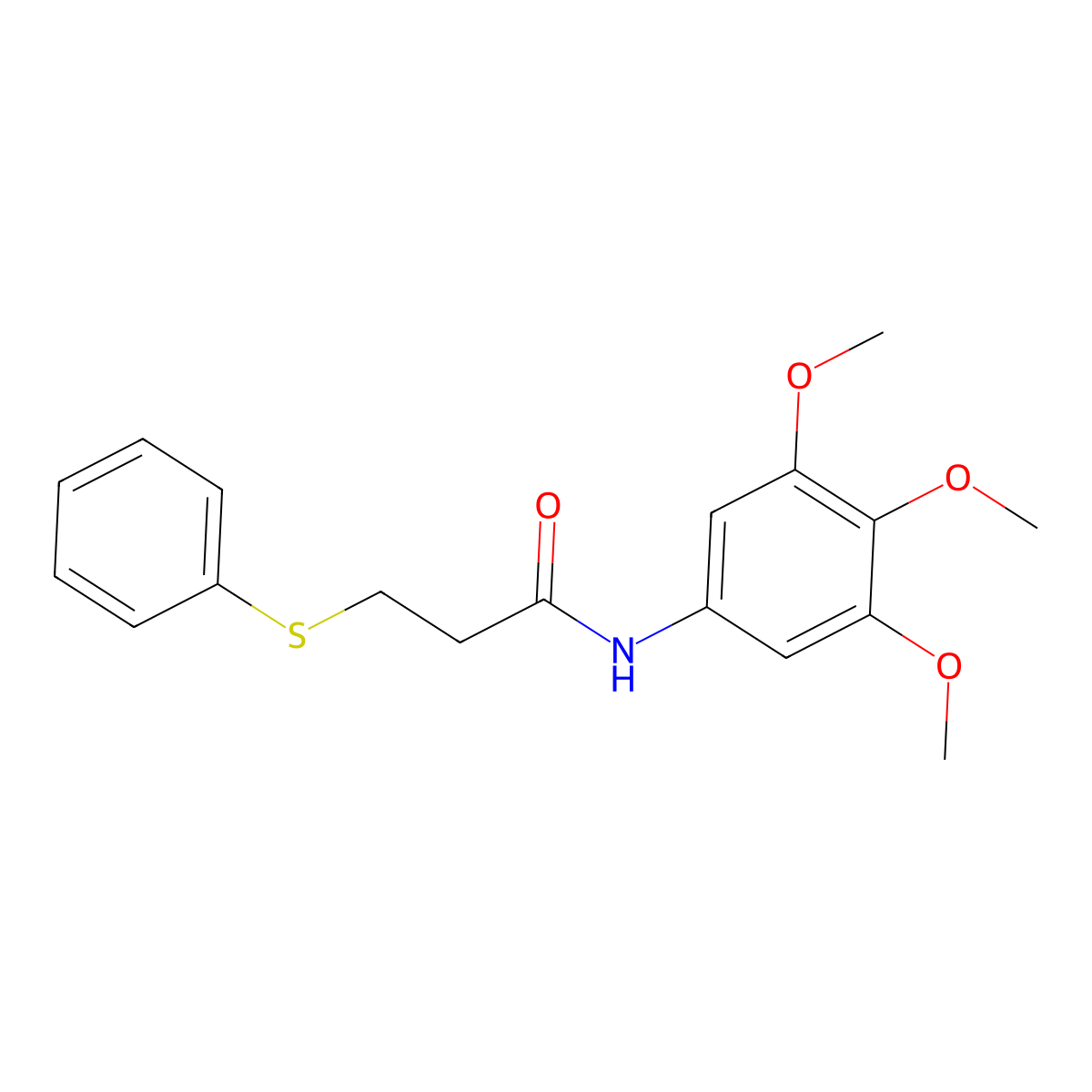 3-phenylsulfanyl-N-(3,4,5-trimethoxyphenyl)propanamide molecular structure, CAS 326479-10-1