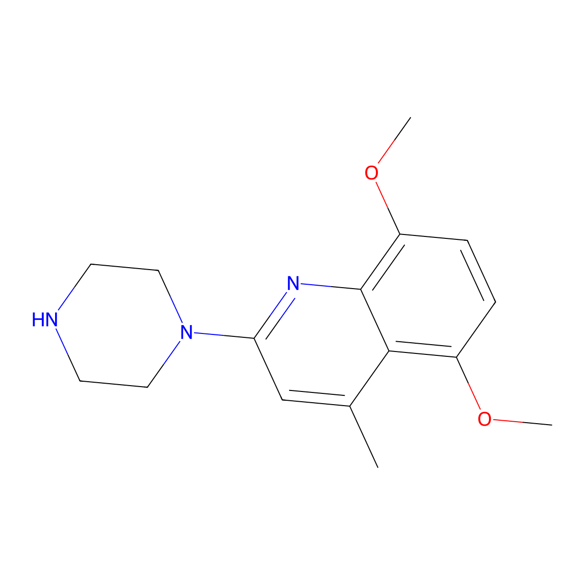 5,8-Dimethoxy-4-methyl-2-(piperazin-1-yl)quinoline molecular structure, CAS 326483-42-5