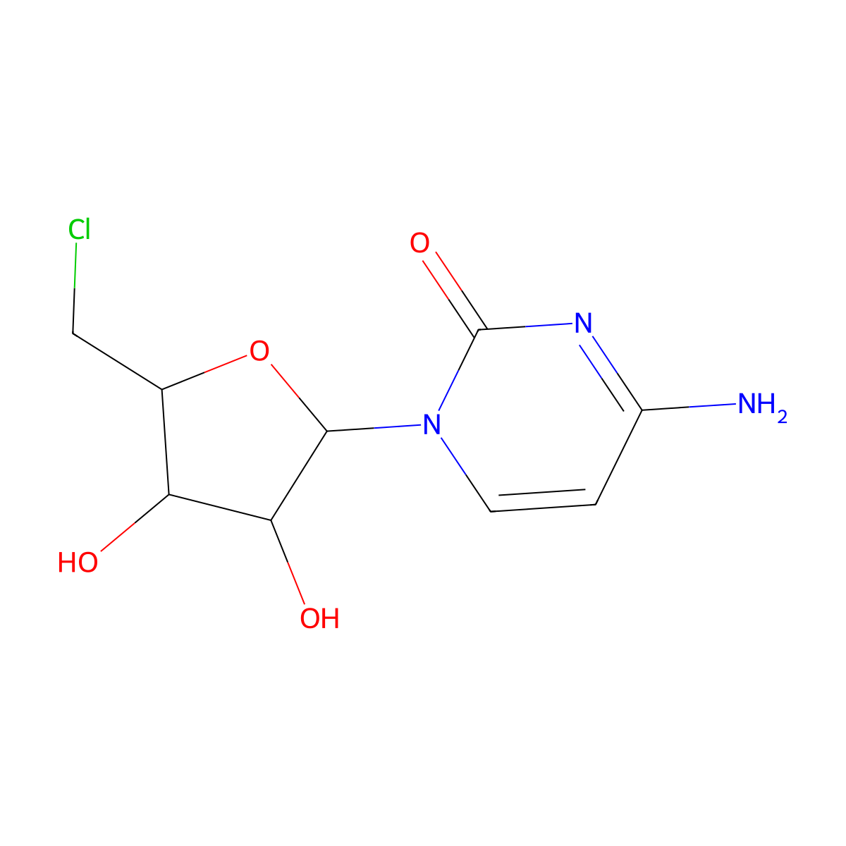 4-Amino-1-(5-chloro-5-deoxy-beta-D-arabinofuranosyl)-2(1H)-pyrimidinone molecular structure, CAS 32659-31-7