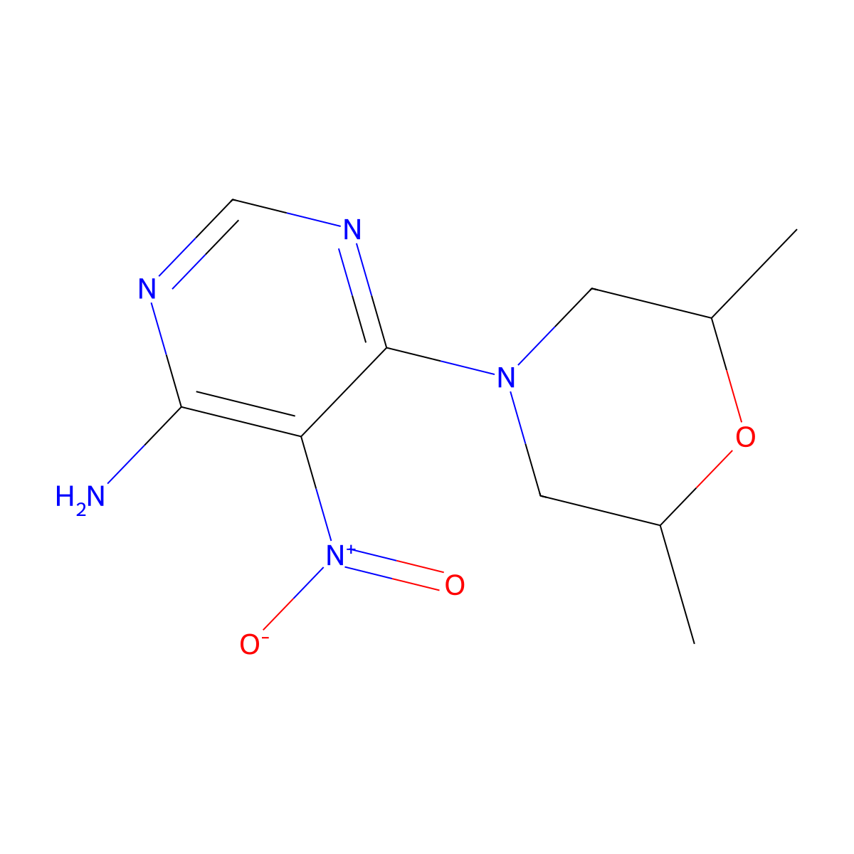 6-(2,6-Dimethylmorpholin-4-yl)-5-nitropyrimidin-4-amine molecular structure, CAS 326610-57-5