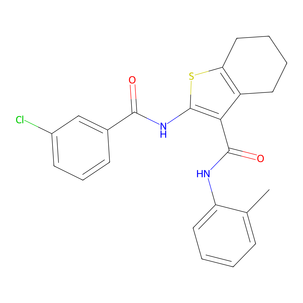 2-[(3-chlorobenzoyl)amino]-N-(2-methylphenyl)-4,5,6,7-tetrahydro-1-benzothiophene-3-carboxamide molecular structure, CAS 326610-98-4