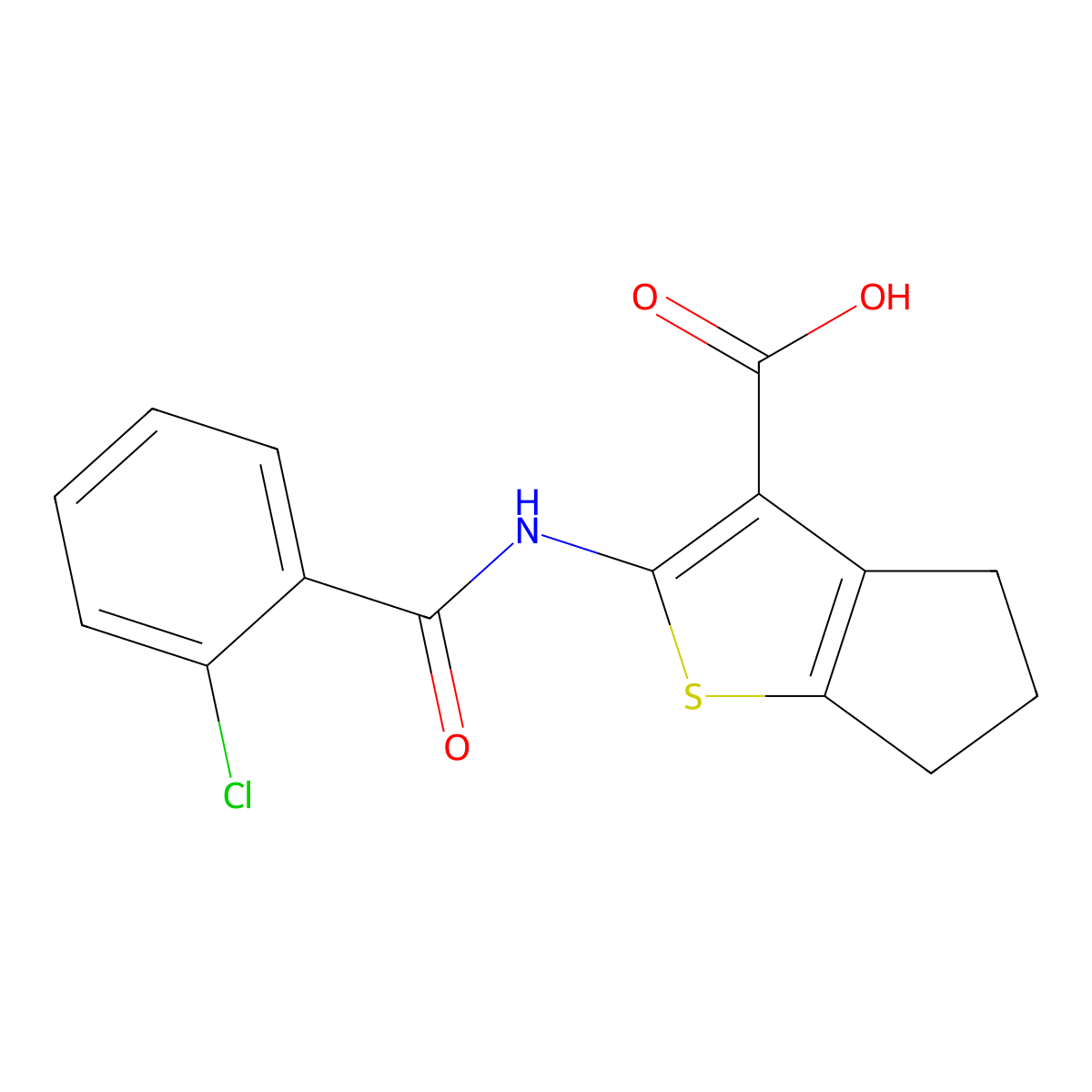 2-(2-chlorobenzamido)-4H,5H,6H-cyclopenta[b]thiophene-3-carboxylic acid molecular structure, CAS 326611-23-8