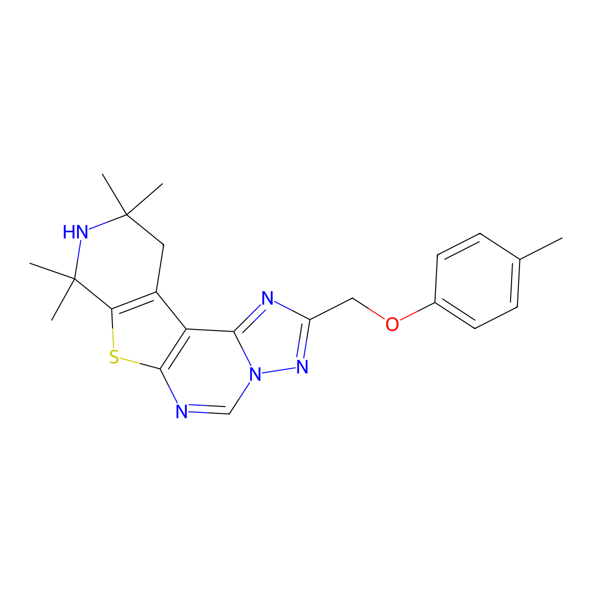 8,8,10,10-Tetramethyl-2-((p-tolyloxy)methyl)-8,9,10,11-tetrahydropyrido[4',3':4,5]thieno[3,2-e][1,2,4]triazolo[1,5-c]pyrimidine molecular structure, CAS 326611-51-2