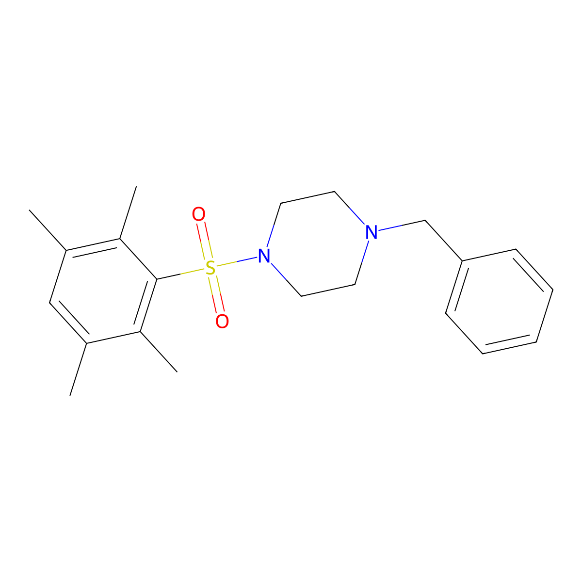 1-Benzyl-4-(2,3,5,6-tetramethylphenyl)sulfonylpiperazine molecular structure, CAS 326612-32-2