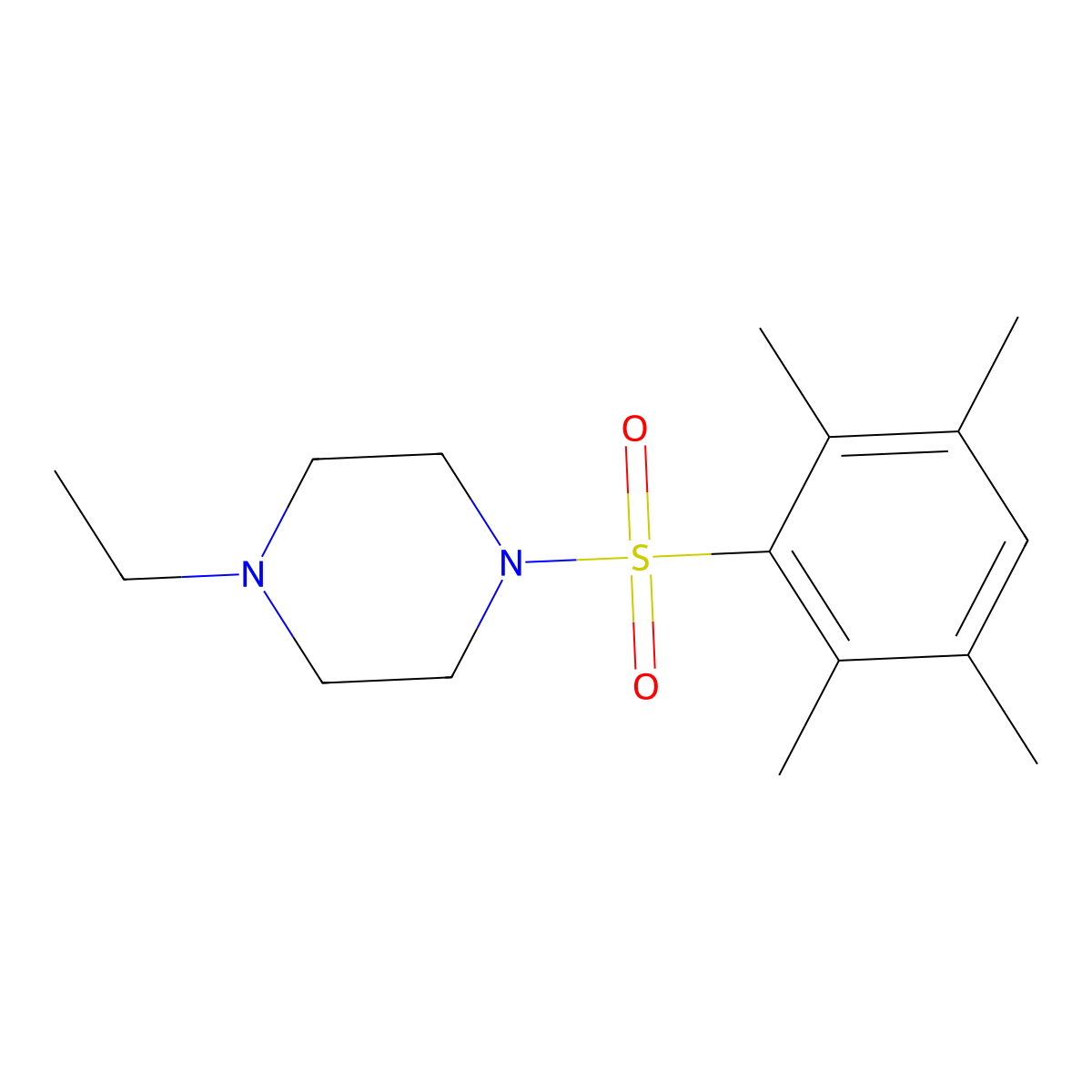 1-Ethyl-4-((2,3,5,6-tetramethylphenyl)sulfonyl)piperazine molecular structure, CAS 326612-36-6