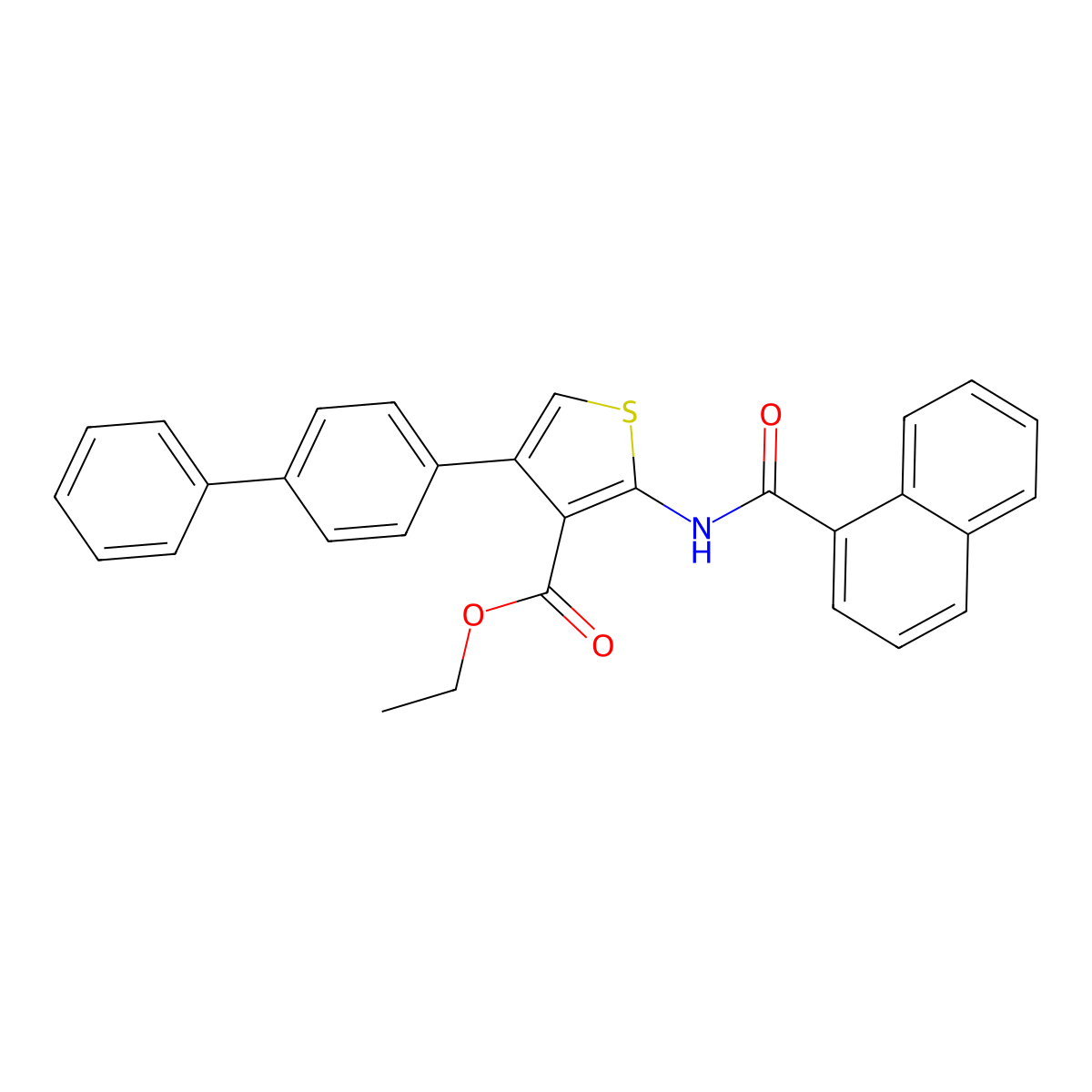Ethyl 2-(naphthalene-1-carbonylamino)-4-(4-phenylphenyl)thiophene-3-carboxylate molecular structure, CAS 326612-43-5