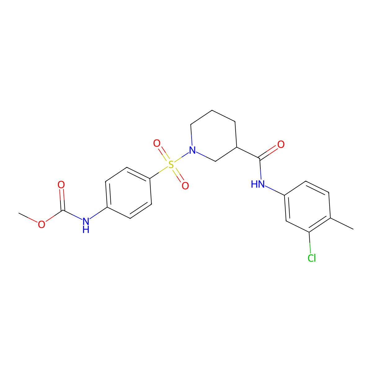 Methyl (4-((3-((3-chloro-4-methylphenyl)carbamoyl)piperidin-1-yl)sulfonyl)phenyl)carbamate molecular structure, CAS 326616-90-4