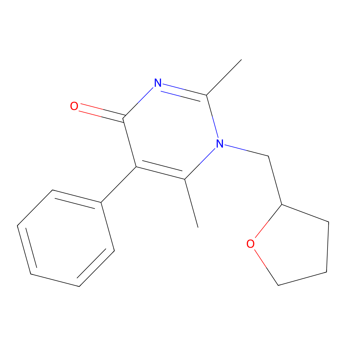 2,6-Dimethyl-1-(oxolan-2-ylmethyl)-5-phenylpyrimidin-4-one molecular structure, CAS 326617-75-8