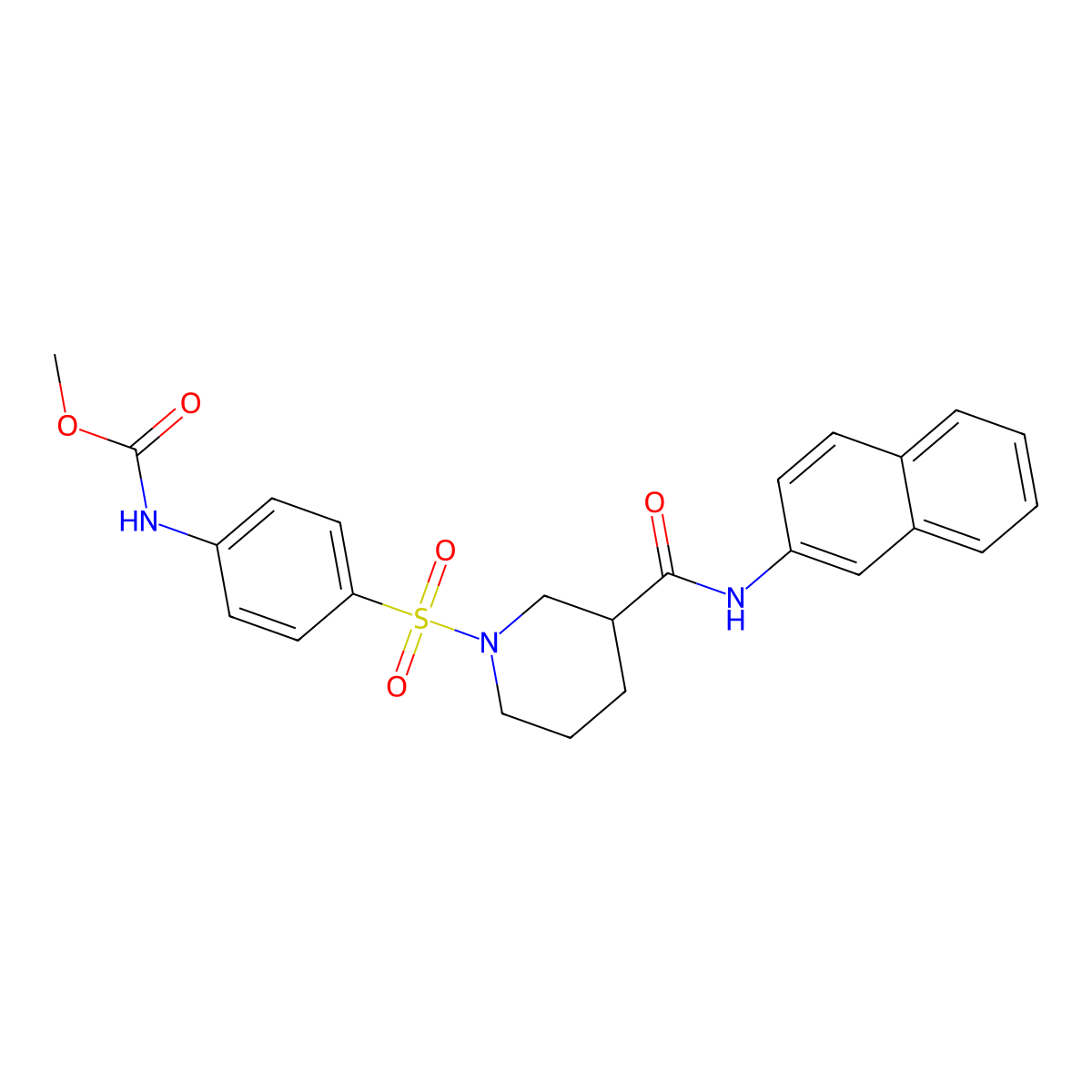 Methyl (4-((3-(naphthalen-2-ylcarbamoyl)piperidin-1-yl)sulfonyl)phenyl)carbamate molecular structure, CAS 326618-66-0