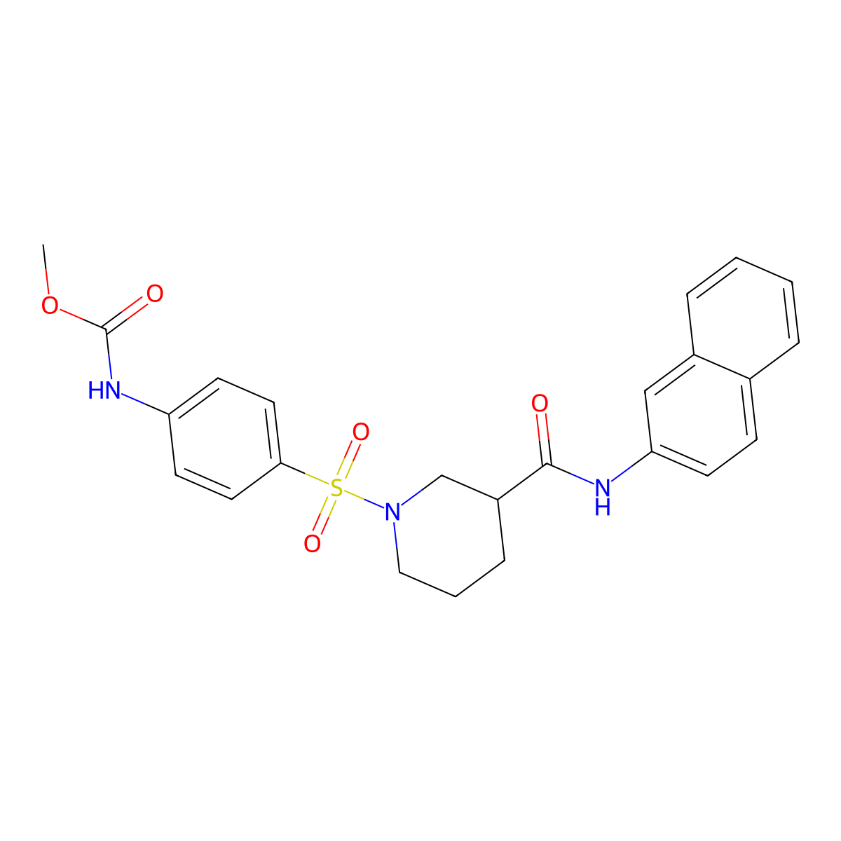 Methyl (4-((3-(naphthalen-2-ylcarbamoyl)piperidin-1-yl)sulfonyl)phenyl)carbamate molecular structure, CAS 326618-66-0