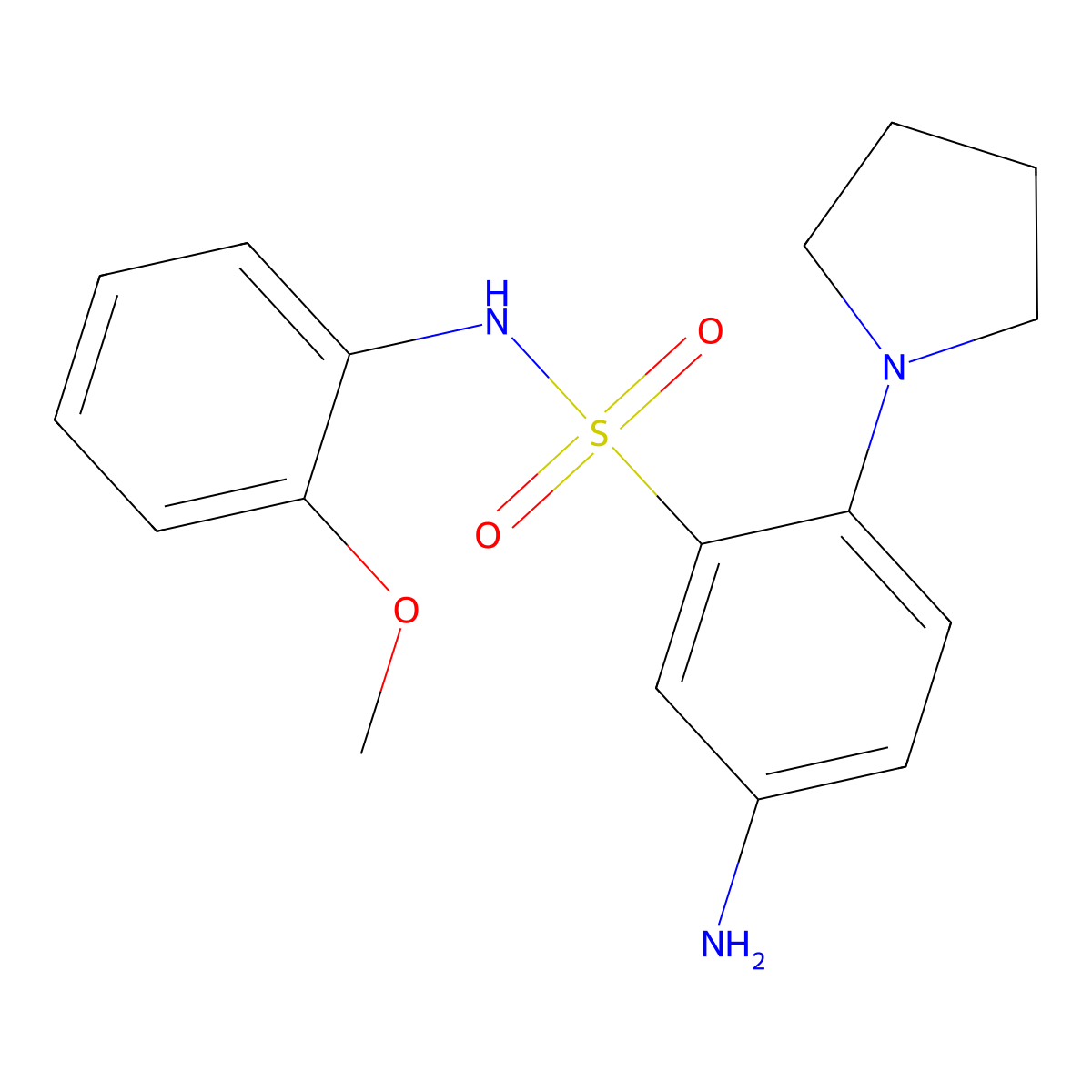 5-amino-N-(2-methoxyphenyl)-2-(pyrrolidin-1-yl)benzene-1-sulfonamide molecular structure, CAS 326619-12-9