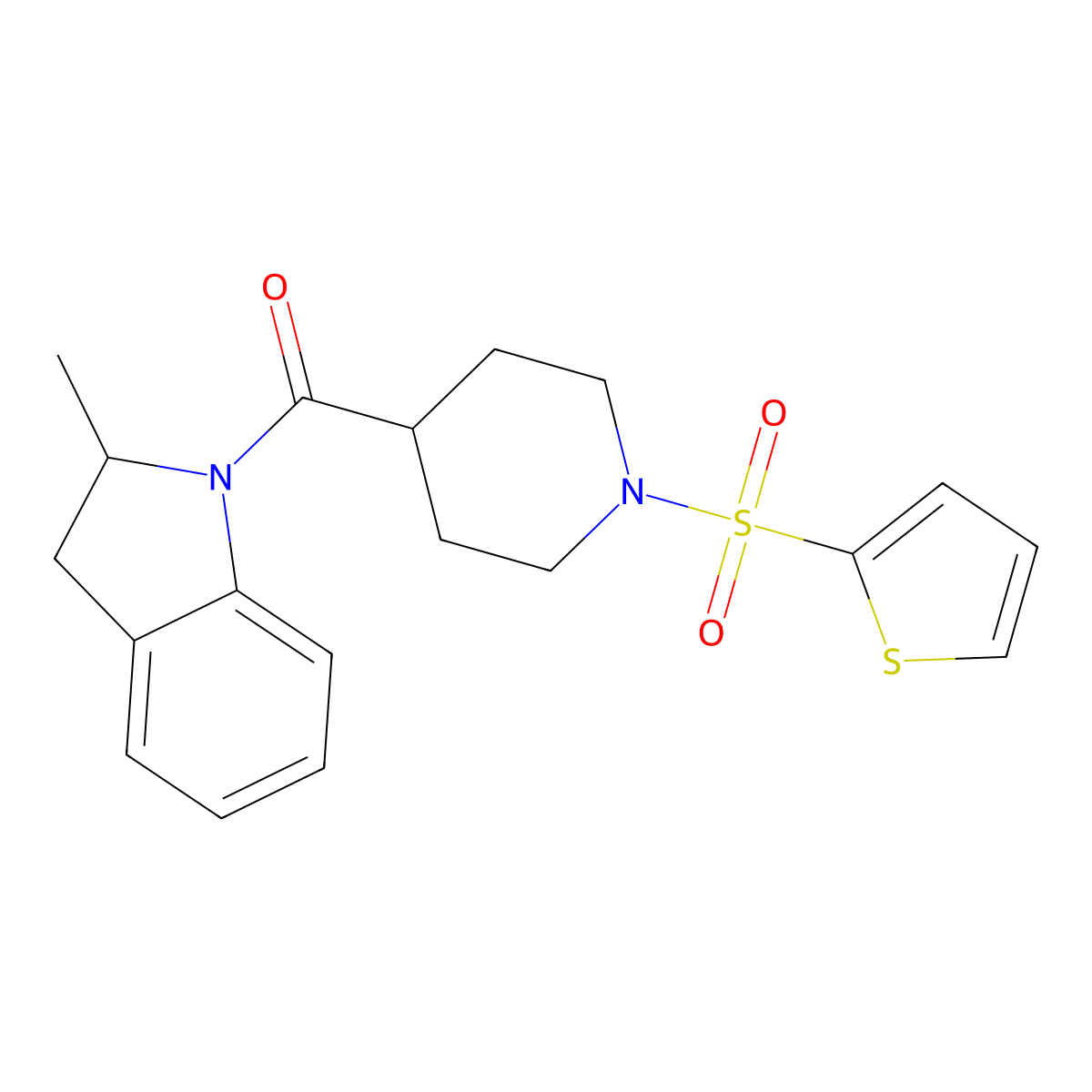 2-methyl-1-[1-(thiophene-2-sulfonyl)piperidine-4-carbonyl]-2,3-dihydro-1H-indole molecular structure, CAS 326619-60-7