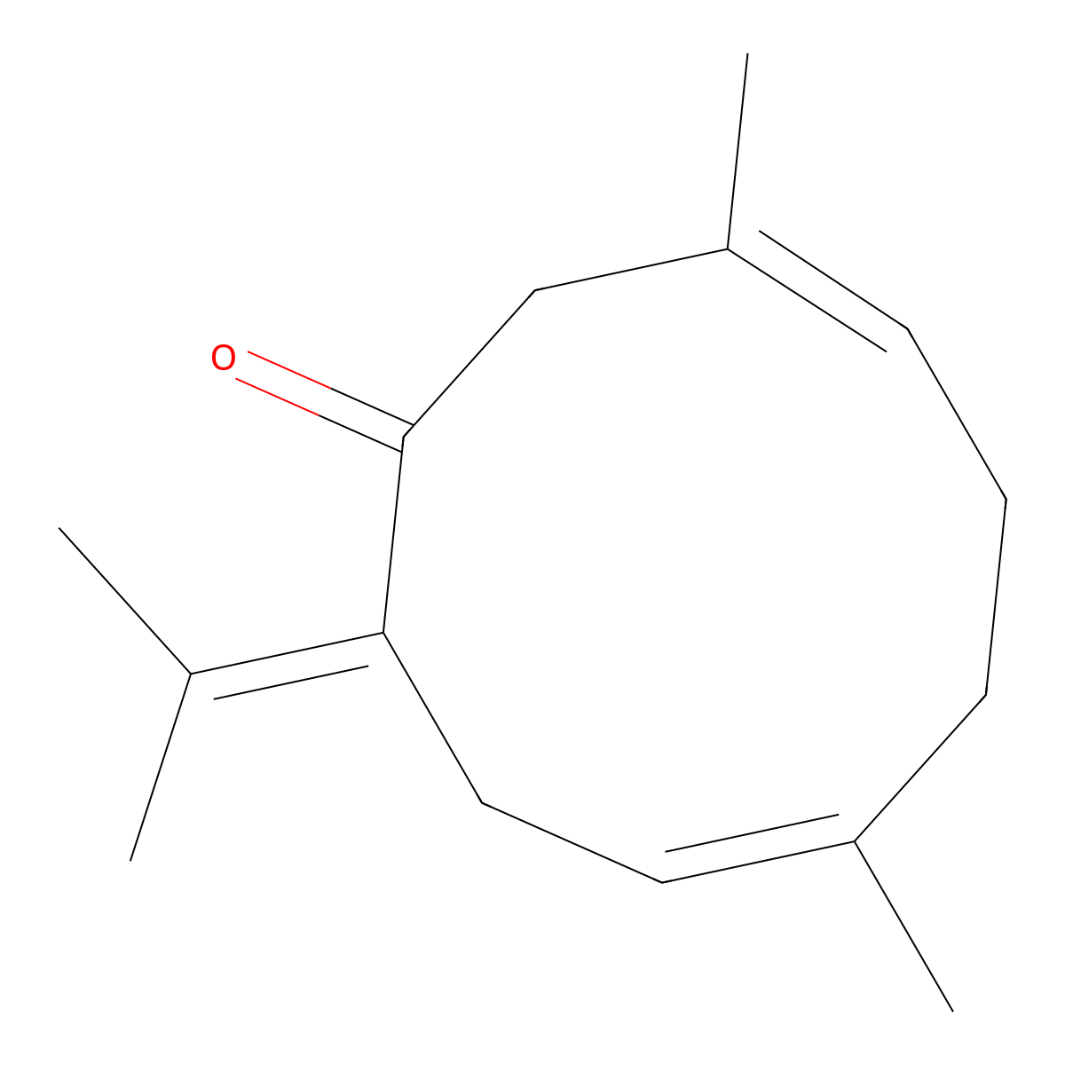 3,7-Cyclodecadien-1-one, 3,7-dimethyl-10-(1-methylethylidene)-, (Z,E)- molecular structure, CAS 32663-51-7