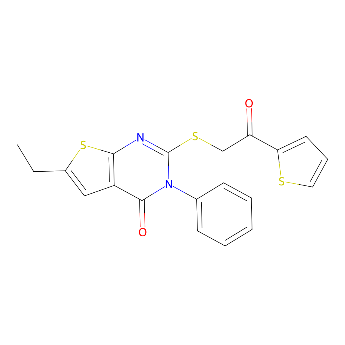 6-Ethyl-2-(2-oxo-2-thiophen-2-ylethyl)sulfanyl-3-phenylthieno[2,3-d]pyrimidin-4-one molecular structure, CAS 326865-17-2