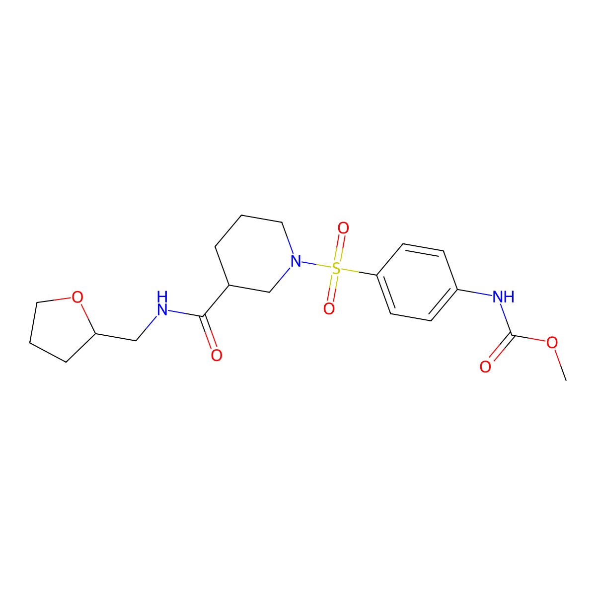 Methyl (4-((3-(((tetrahydrofuran-2-yl)methyl)carbamoyl)piperidin-1-yl)sulfonyl)phenyl)carbamate molecular structure, CAS 326866-21-1