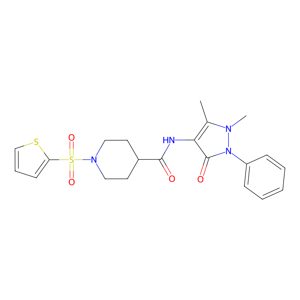 N-(1,5-dimethyl-3-oxo-2-phenyl-2,3-dihydro-1H-pyrazol-4-yl)-1-(thiophen-2-ylsulfonyl)piperidine-4-carboxamide molecular structure, CAS 326866-26-6