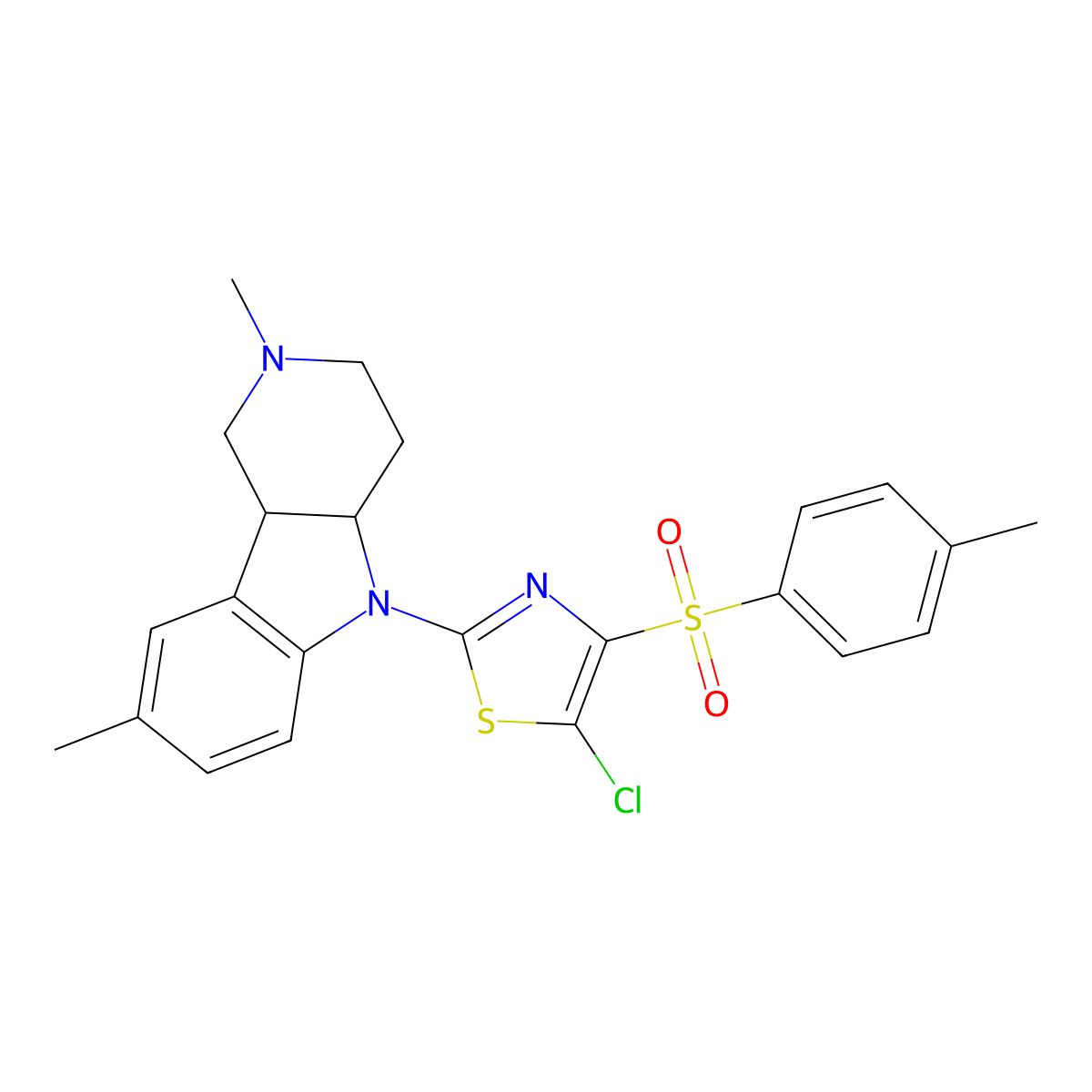 5-chloro-2-{2,8-dimethyl-1H,2H,3H,4H,4aH,5H,9bH-pyrido[4,3-b]indol-5-yl}-4-(4-methylbenzenesulfonyl)-1,3-thiazole molecular structure, CAS 326869-83-4