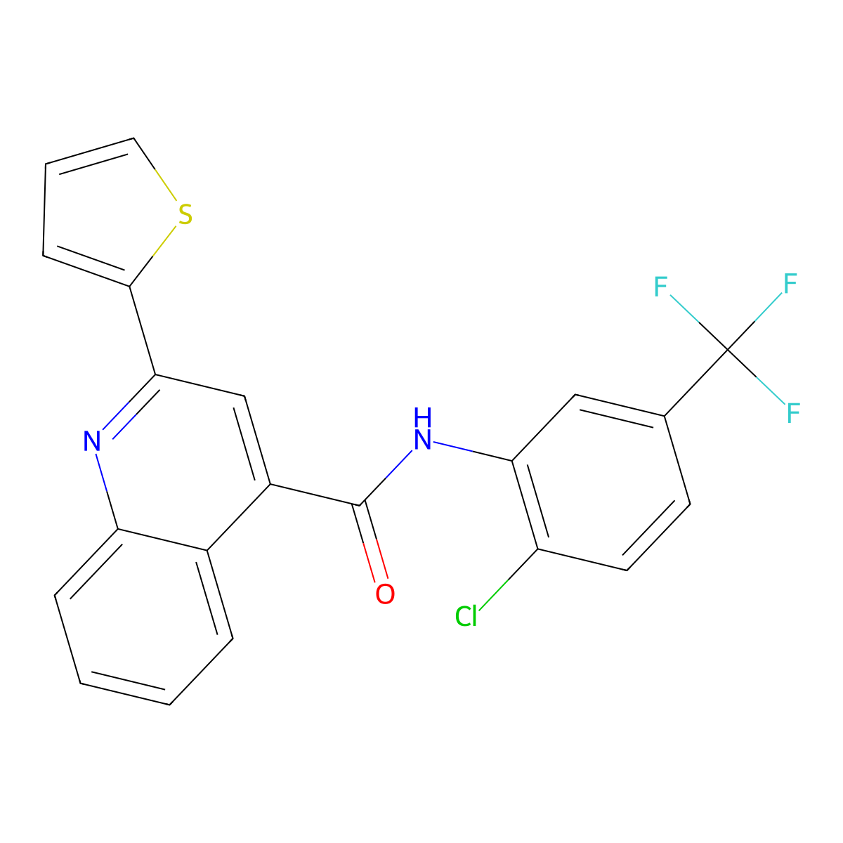 N-[2-chloro-5-(trifluoromethyl)phenyl]-2-thiophen-2-ylquinoline-4-carboxamide molecular structure, CAS 326870-59-1