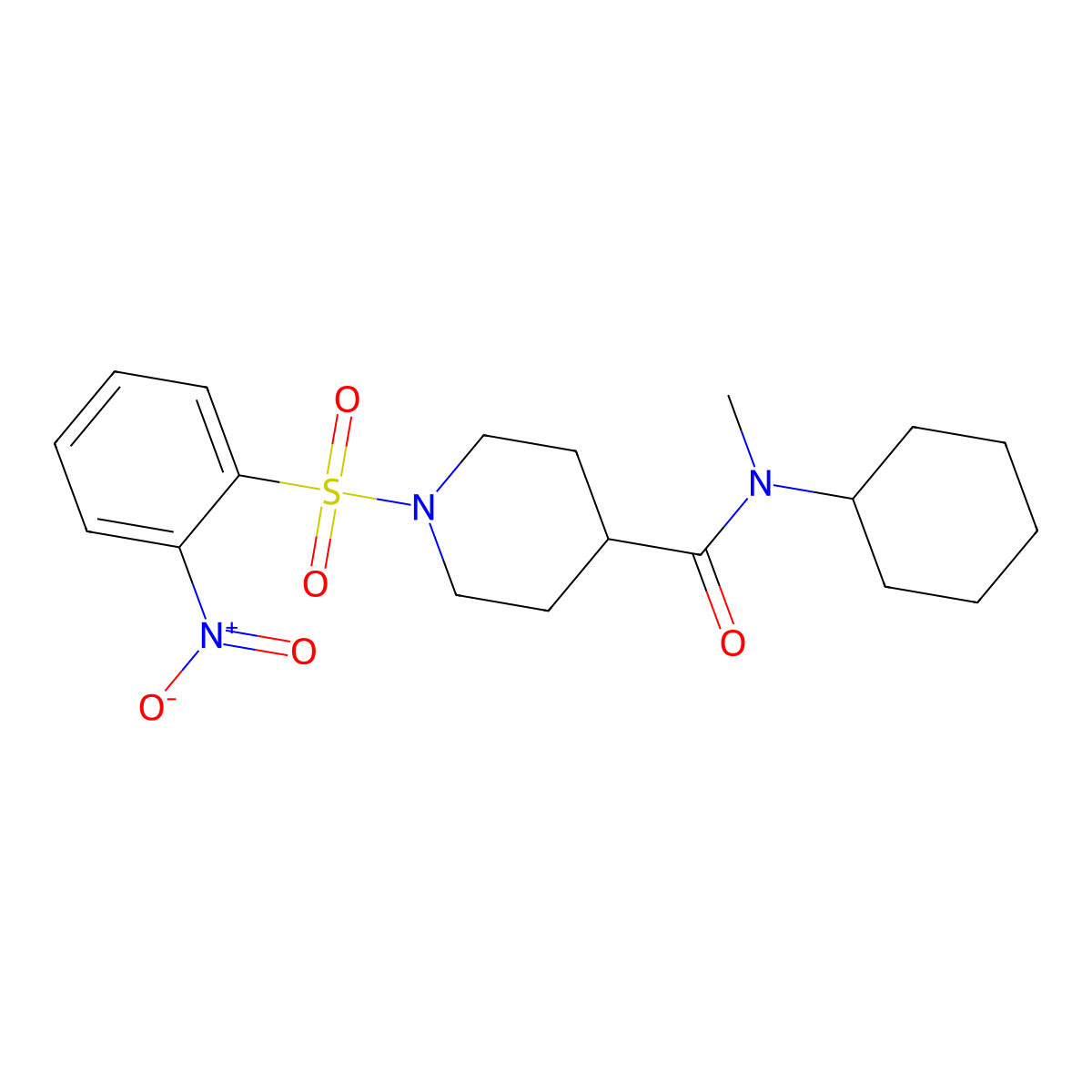 N-cyclohexyl-N-methyl-1-(2-nitrophenyl)sulfonylpiperidine-4-carboxamide molecular structure, CAS 326871-05-0
