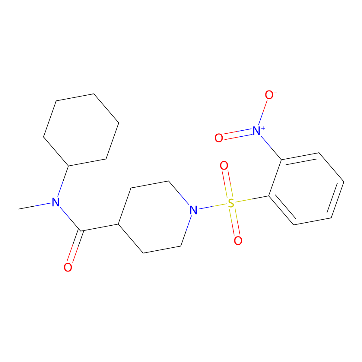 N-cyclohexyl-N-methyl-1-(2-nitrophenyl)sulfonylpiperidine-4-carboxamide molecular structure, CAS 326871-05-0