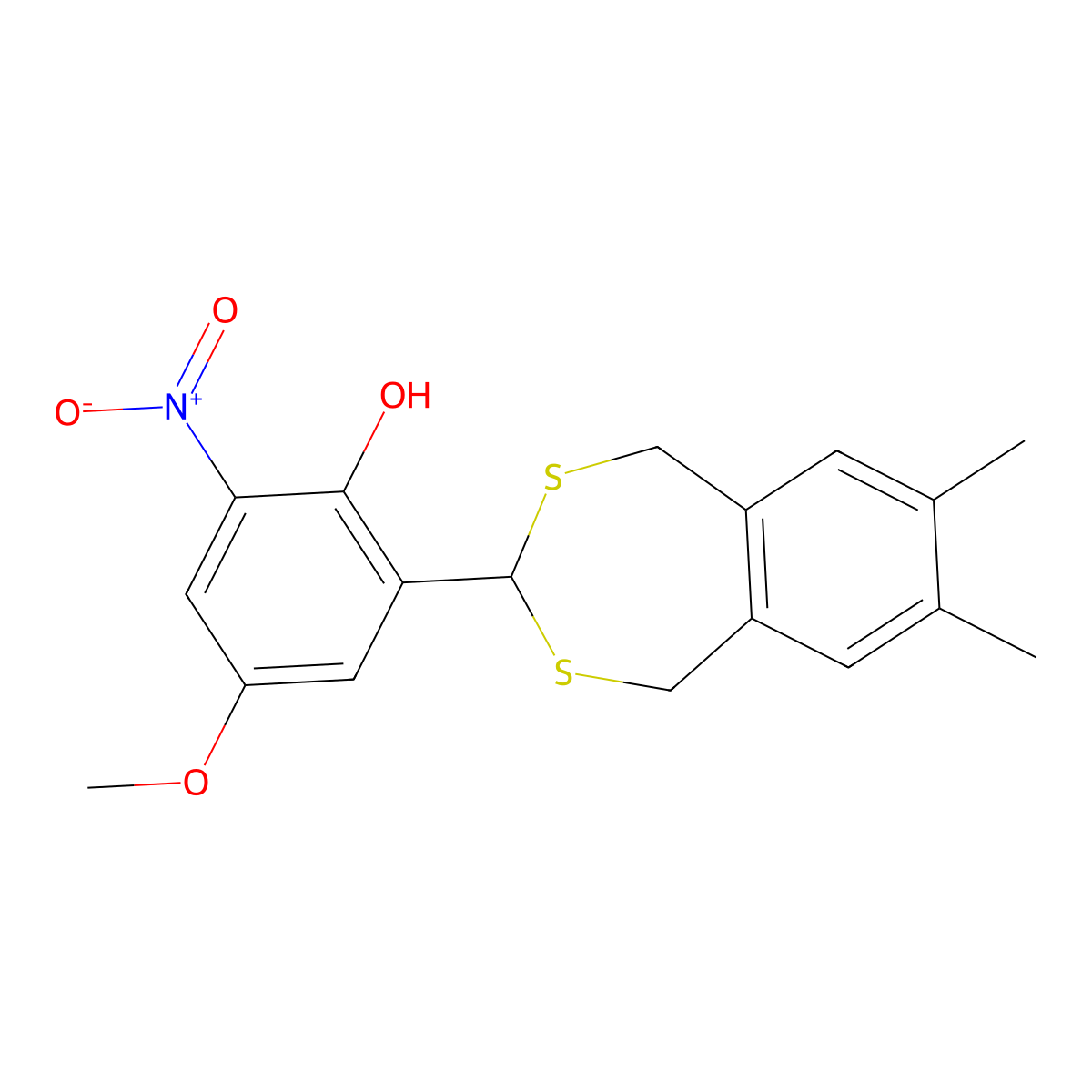 2-(7,8-Dimethyl-1,5-dihydro-2,4-benzodithiepin-3-yl)-4-methoxy-6-nitrophenol molecular structure, CAS 326871-71-0