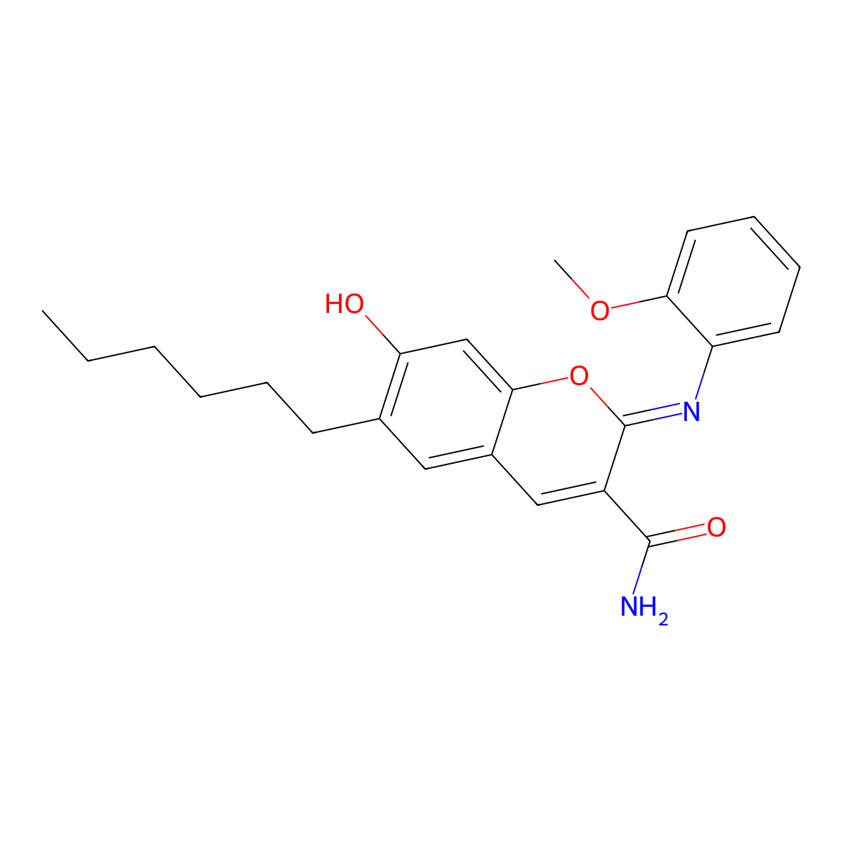(2Z)-6-hexyl-7-hydroxy-2-[(2-methoxyphenyl)imino]-2H-chromene-3-carboxamide molecular structure, CAS 326871-76-5