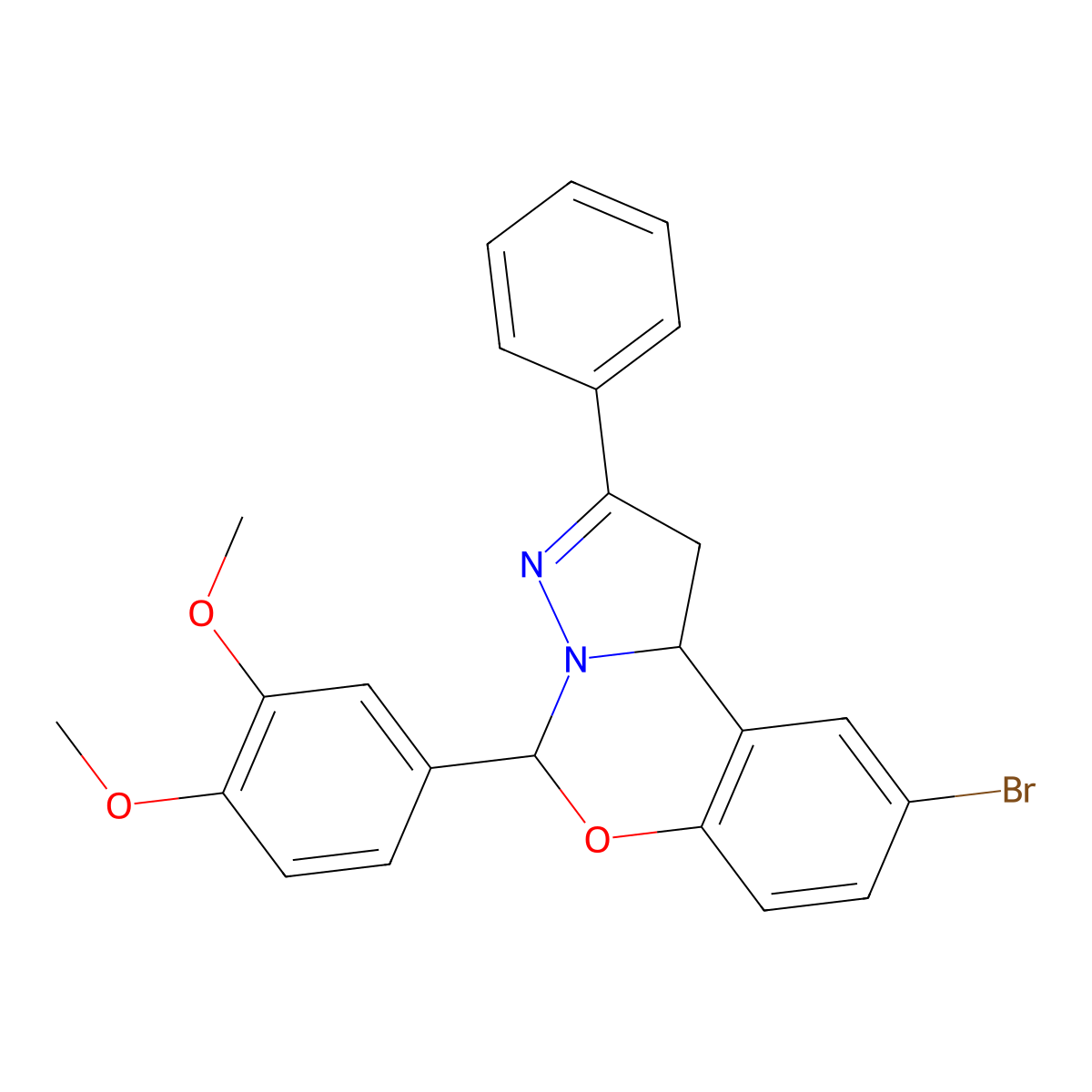 9-Bromo-5-(3,4-dimethoxyphenyl)-2-phenyl-1,10b-dihydropyrazolo[1,5-c][1,3]benzoxazine molecular structure, CAS 326871-98-1