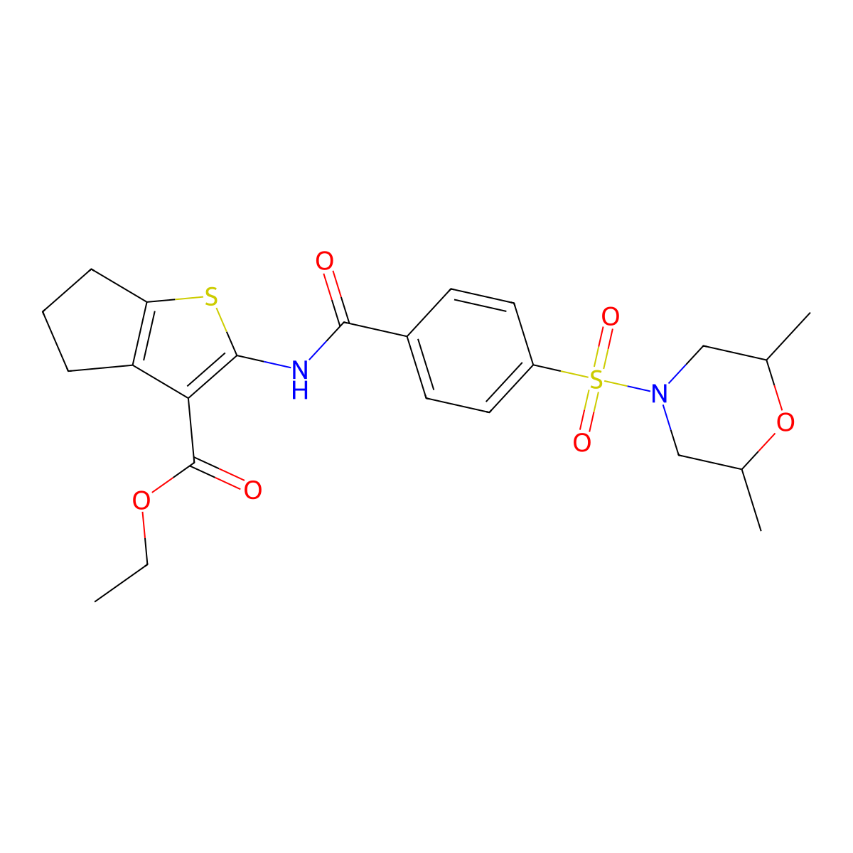 ethyl 2-(4-((2,6-dimethylmorpholino)sulfonyl)benzamido)-5,6-dihydro-4H-cyclopenta[b]thiophene-3-carboxylate molecular structure, CAS 326872-44-0