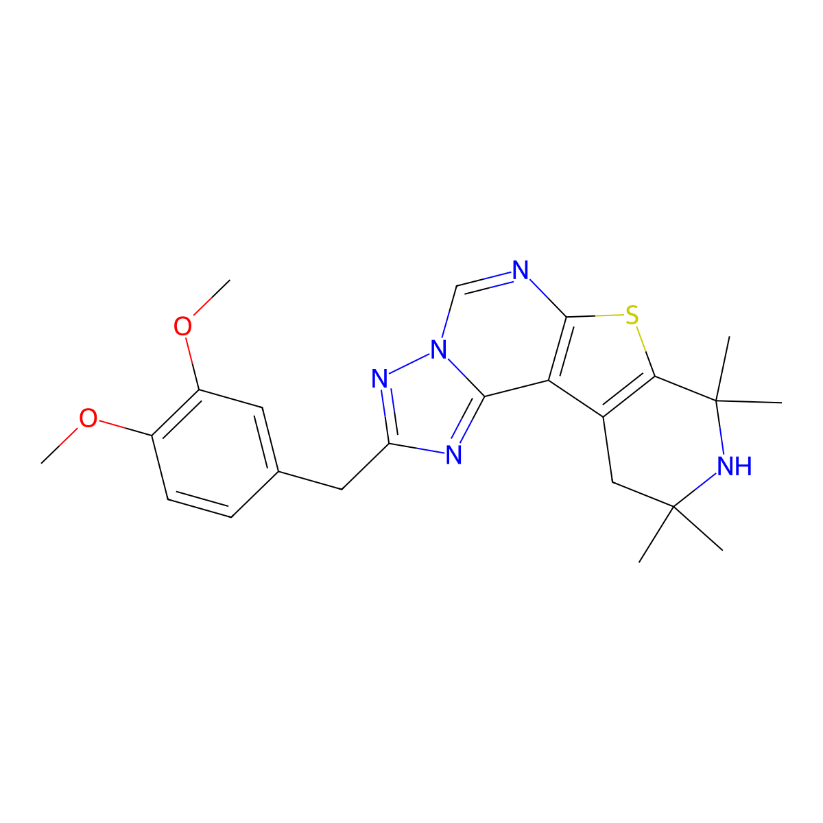 2-(3,4-Dimethoxybenzyl)-8,8,10,10-tetramethyl-8,9,10,11-tetrahydropyrido[4',3':4,5]thieno[3,2-e][1,2,4]triazolo[1,5-c]pyrimidine molecular structure, CAS 326874-25-3