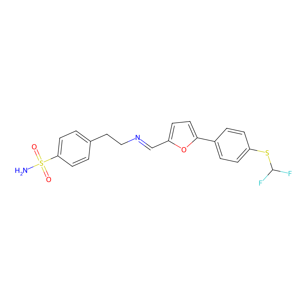 4-[2-[[5-[4-(Difluoromethylsulfanyl)phenyl]furan-2-yl]methylideneamino]ethyl]benzenesulfonamide molecular structure, CAS 326876-37-3