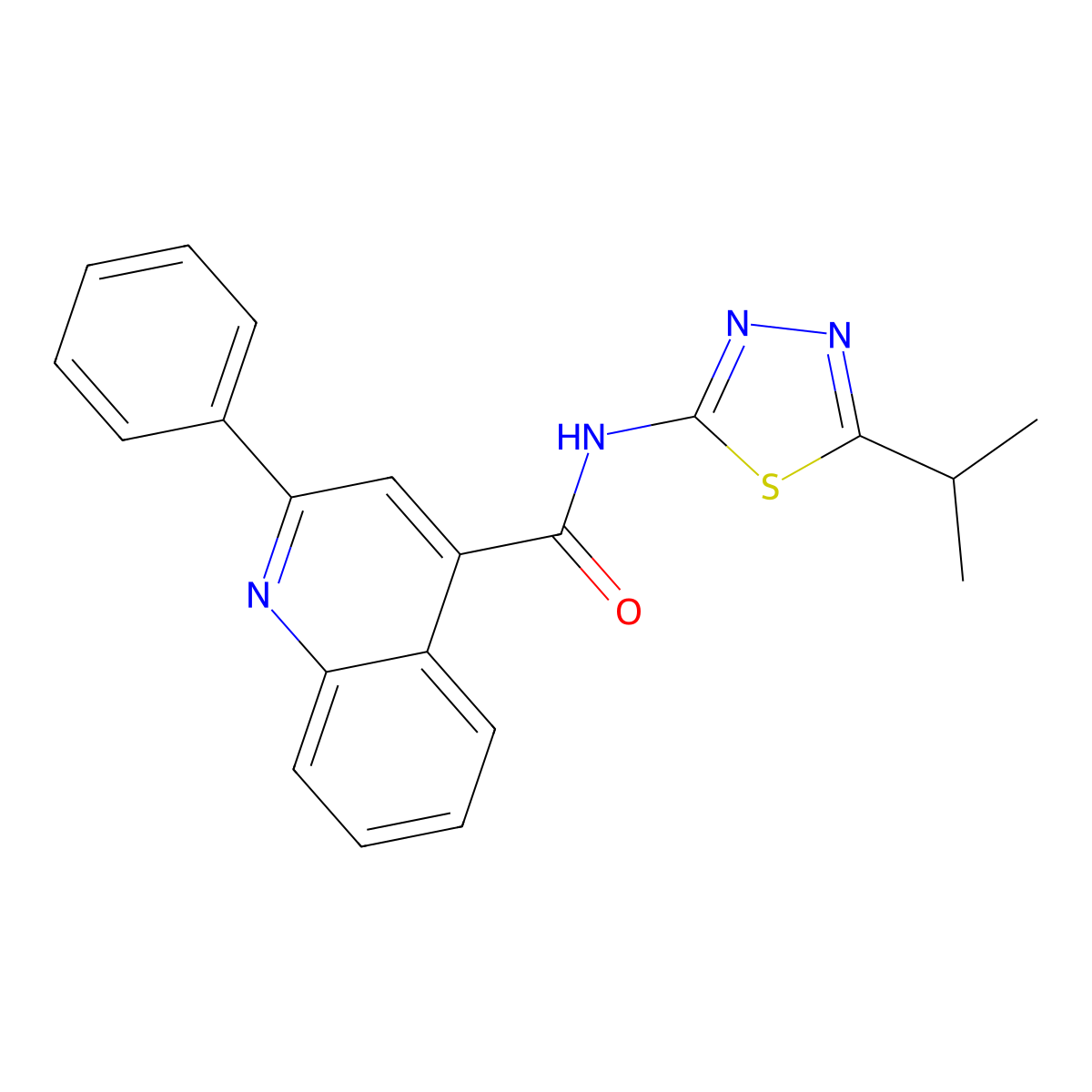 2-phenyl-N-(5-propan-2-yl-1,3,4-thiadiazol-2-yl)quinoline-4-carboxamide molecular structure, CAS 326877-16-1