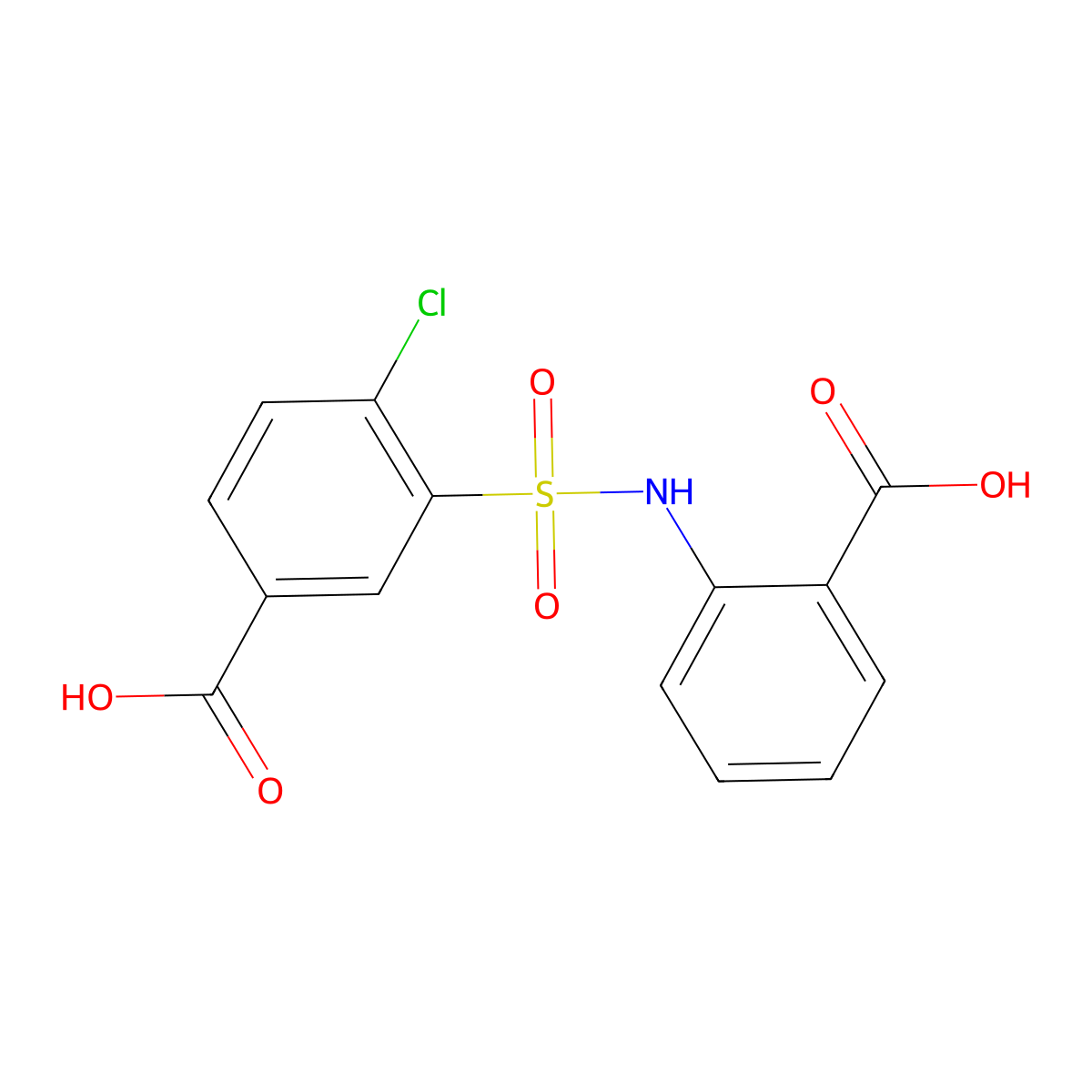3-[(2-Carboxyphenyl)sulfamoyl]-4-chlorobenzoic acid molecular structure, CAS 326878-90-4