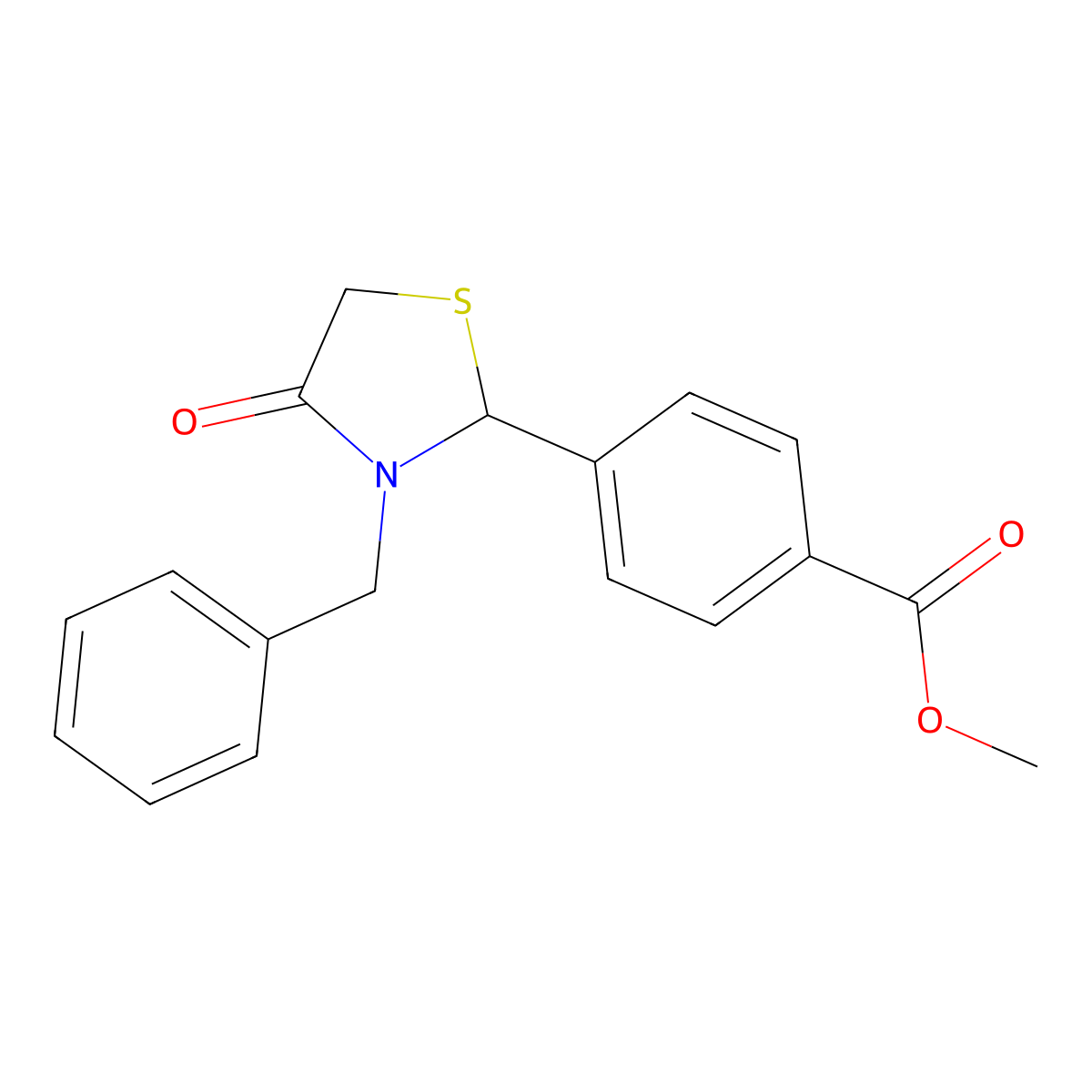 Methyl 4-(3-benzyl-4-oxo-1,3-thiazolidin-2-yl)benzoate molecular structure, CAS 326879-87-2