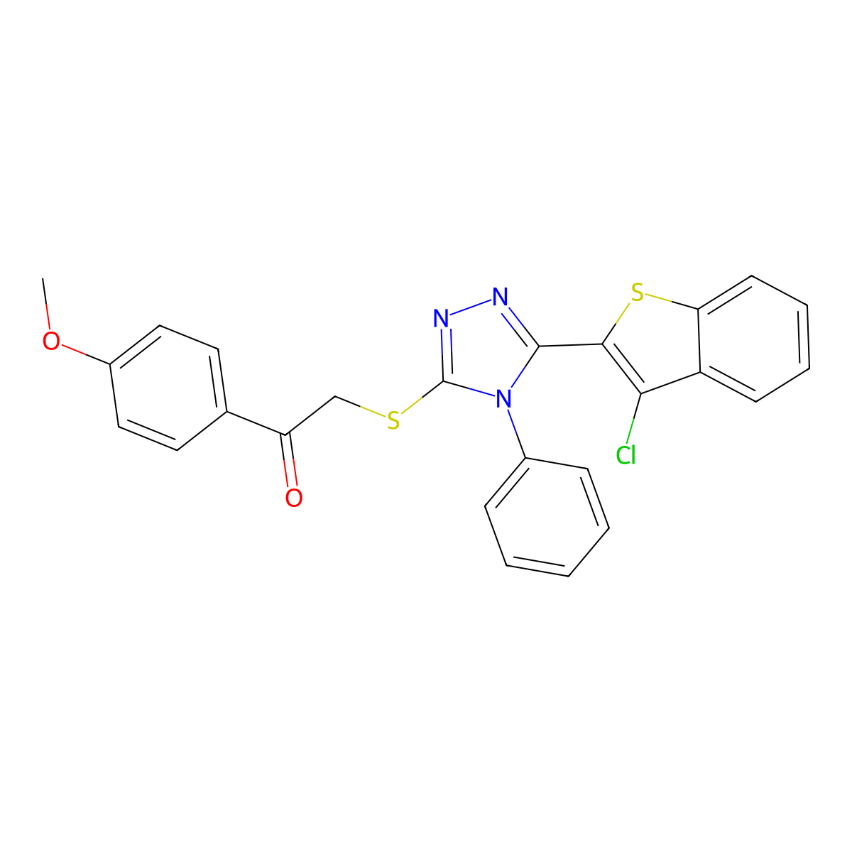 2-{[5-(3-chloro-1-benzothiophen-2-yl)-4-phenyl-4H-1,2,4-triazol-3-yl]sulfanyl}-1-(4-methoxyphenyl)ethanone molecular structure, CAS 326881-82-7