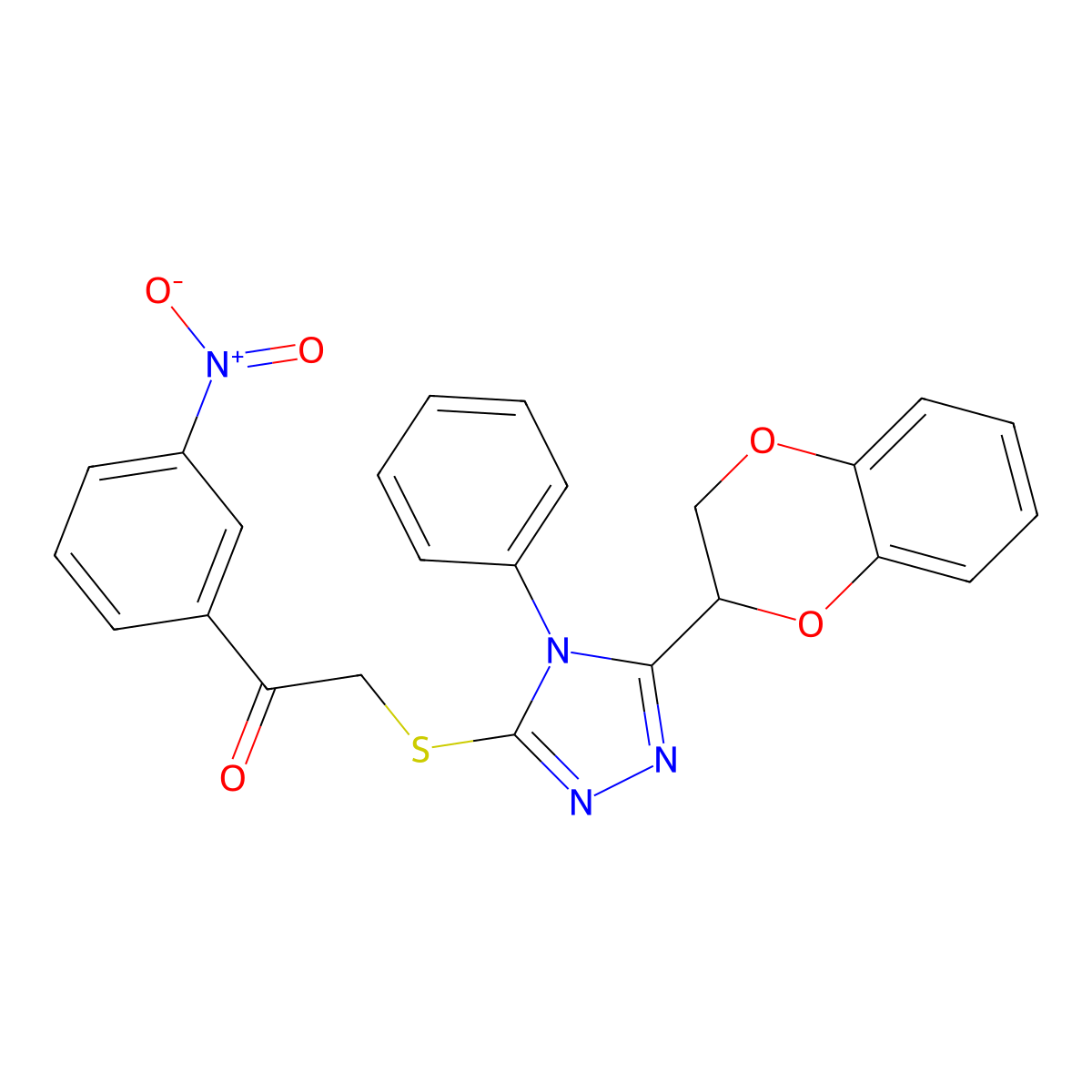 2-((5-(2,3-dihydrobenzo[b][1,4]dioxin-2-yl)-4-phenyl-4H-1,2,4-triazol-3-yl)thio)-1-(3-nitrophenyl)ethanone molecular structure, CAS 326881-84-9