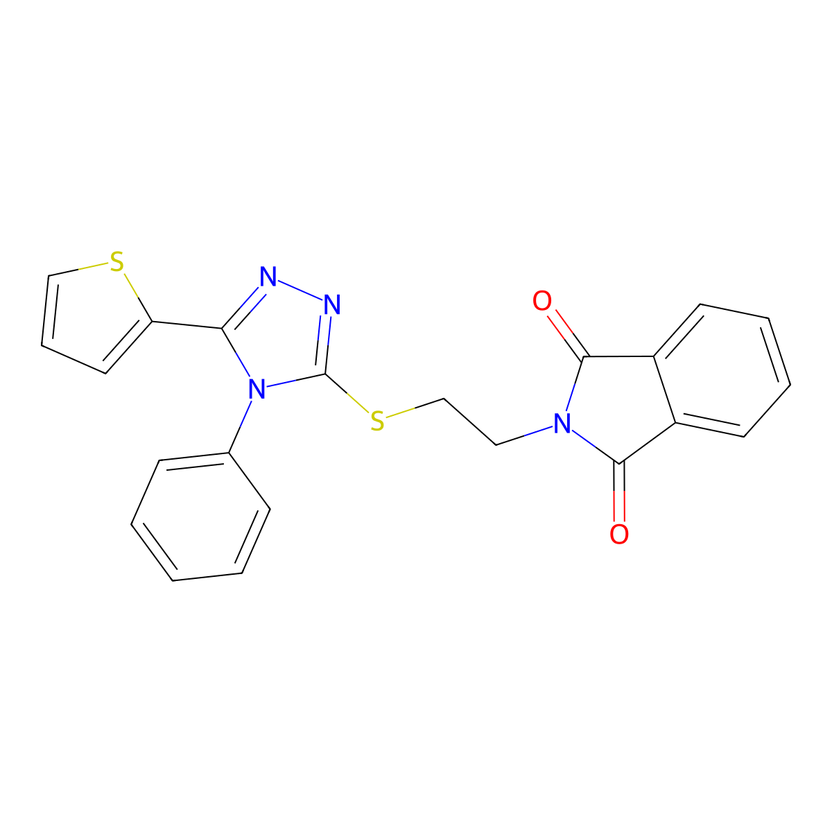2-(2-((4-phenyl-5-(thiophen-2-yl)-4H-1,2,4-triazol-3-yl)thio)ethyl)isoindoline-1,3-dione molecular structure, CAS 326881-91-8