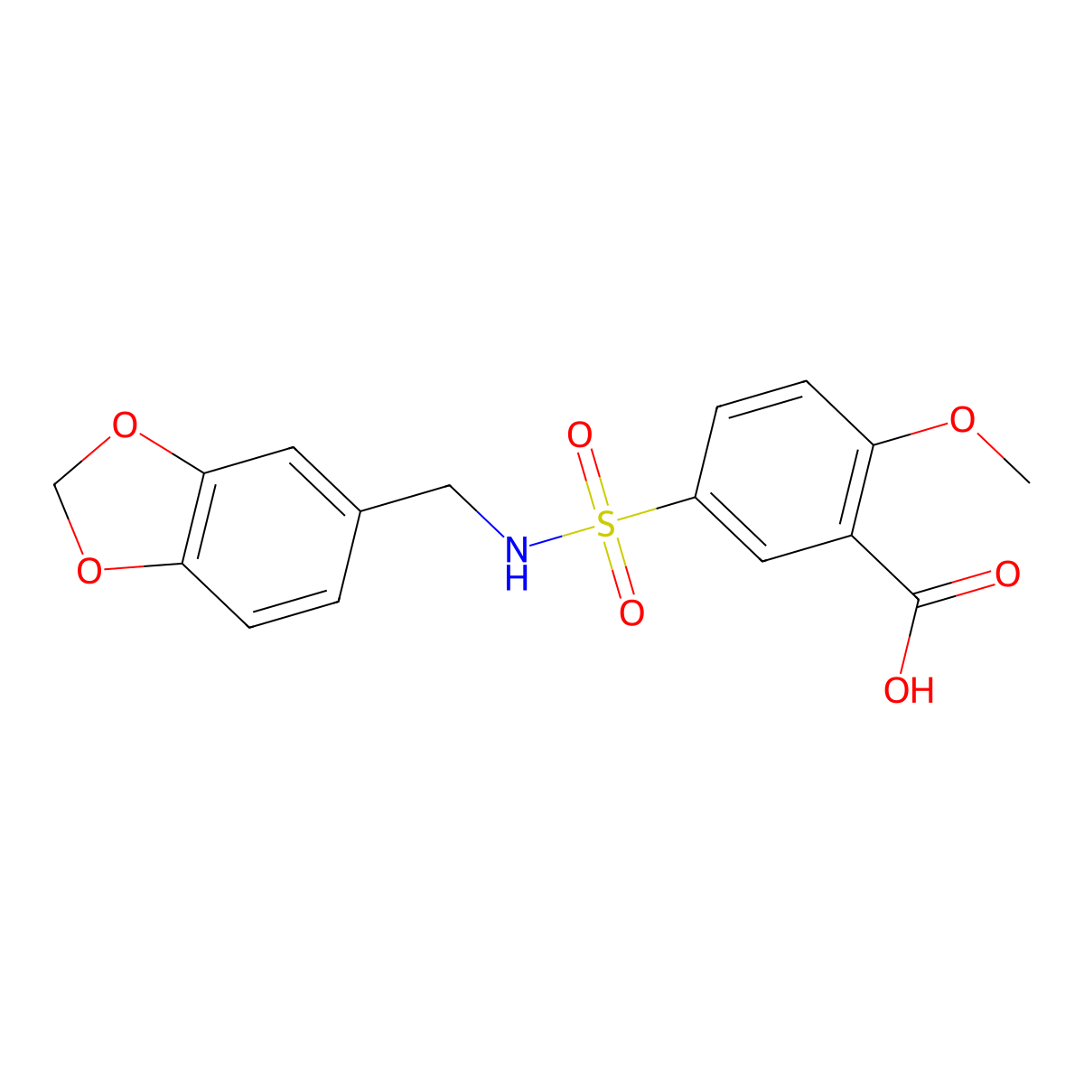 5-(N-(benzo[d][1,3]dioxol-5-ylmethyl)sulfamoyl)-2-methoxybenzoic acid molecular structure, CAS 326881-93-0
