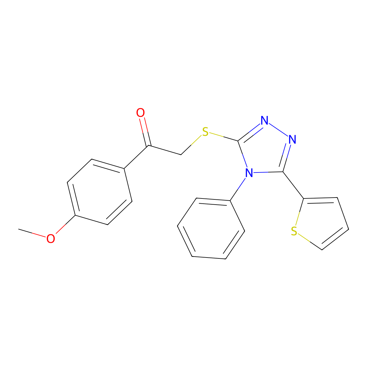 1-(4-methoxyphenyl)-2-((4-phenyl-5-(thiophen-2-yl)-4H-1,2,4-triazol-3-yl)thio)ethanone molecular structure, CAS 326881-98-5